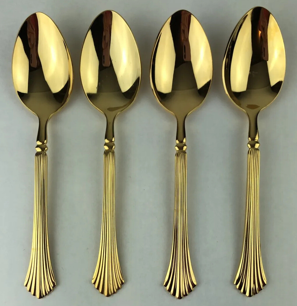 Stanley Roberts PAVILION Flatware Gold Electroplate 4 Oval Place Spoons