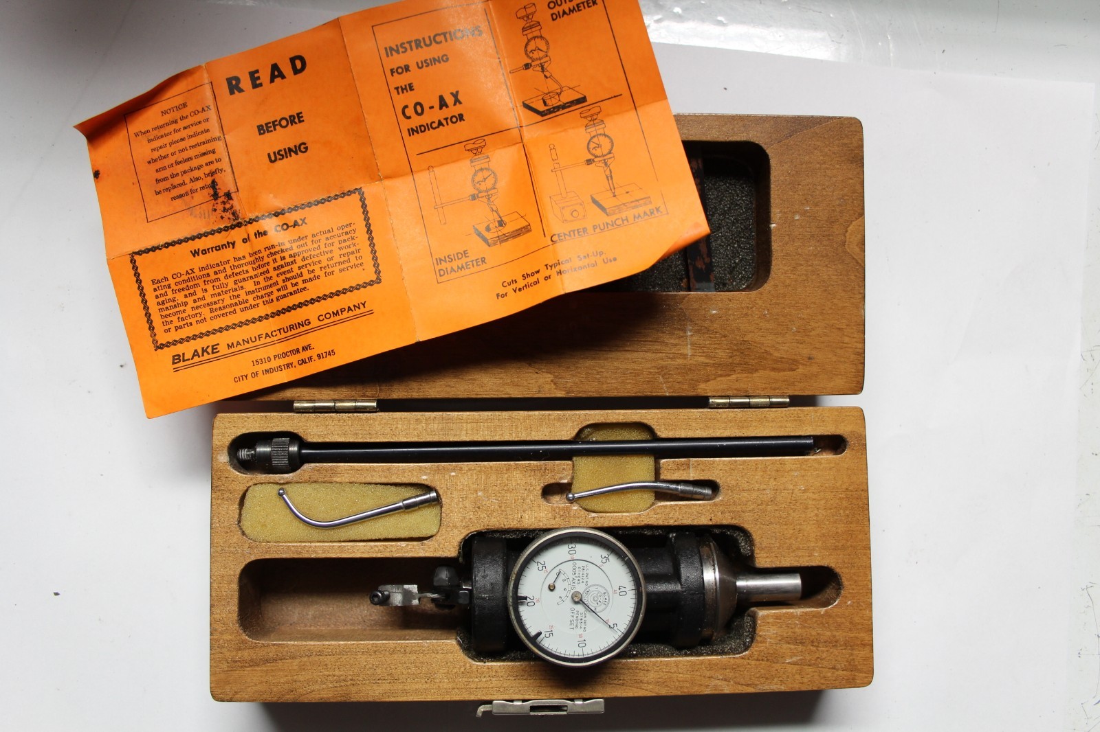 Blake 801 0.0002" Positional Accuracy x 0.0005" Dial Grad Coaxial Indicator SET