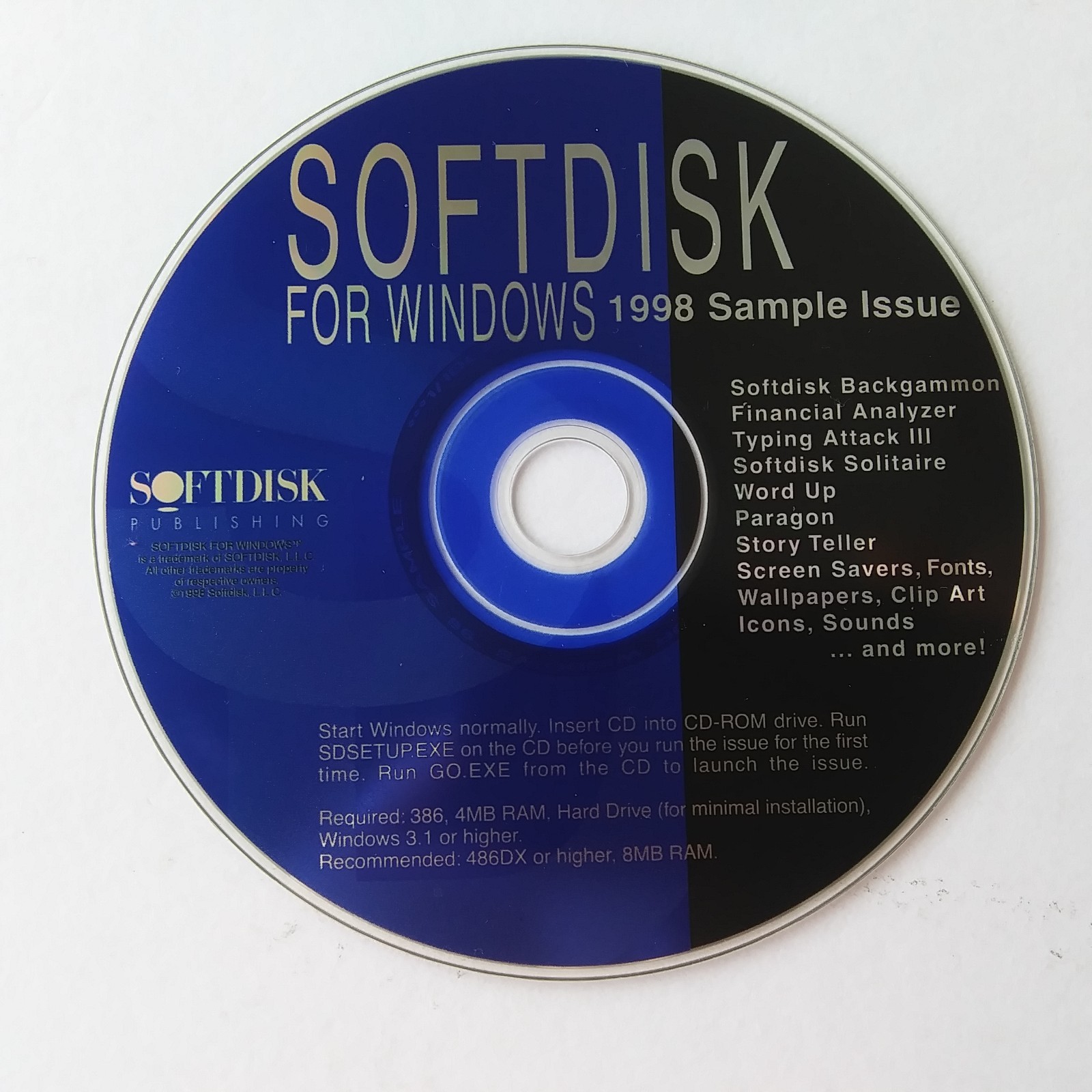 Softdisk for Windows 1998 Sample Issue CD-ROM Games Utilities Software Disc