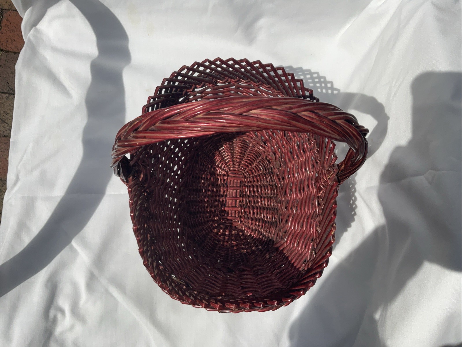 Decorative Basket Red Maroon Handle 12” Tall Unique