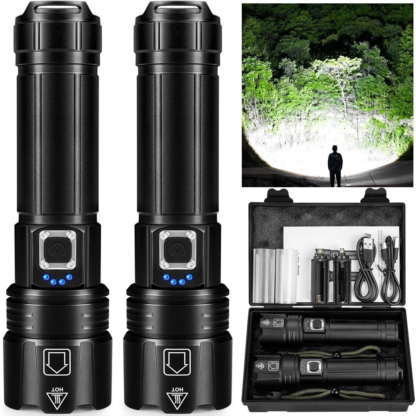Rechargeable LED Flashlight High Lumens, 80000 Lumens Bright Powerful Flashli...