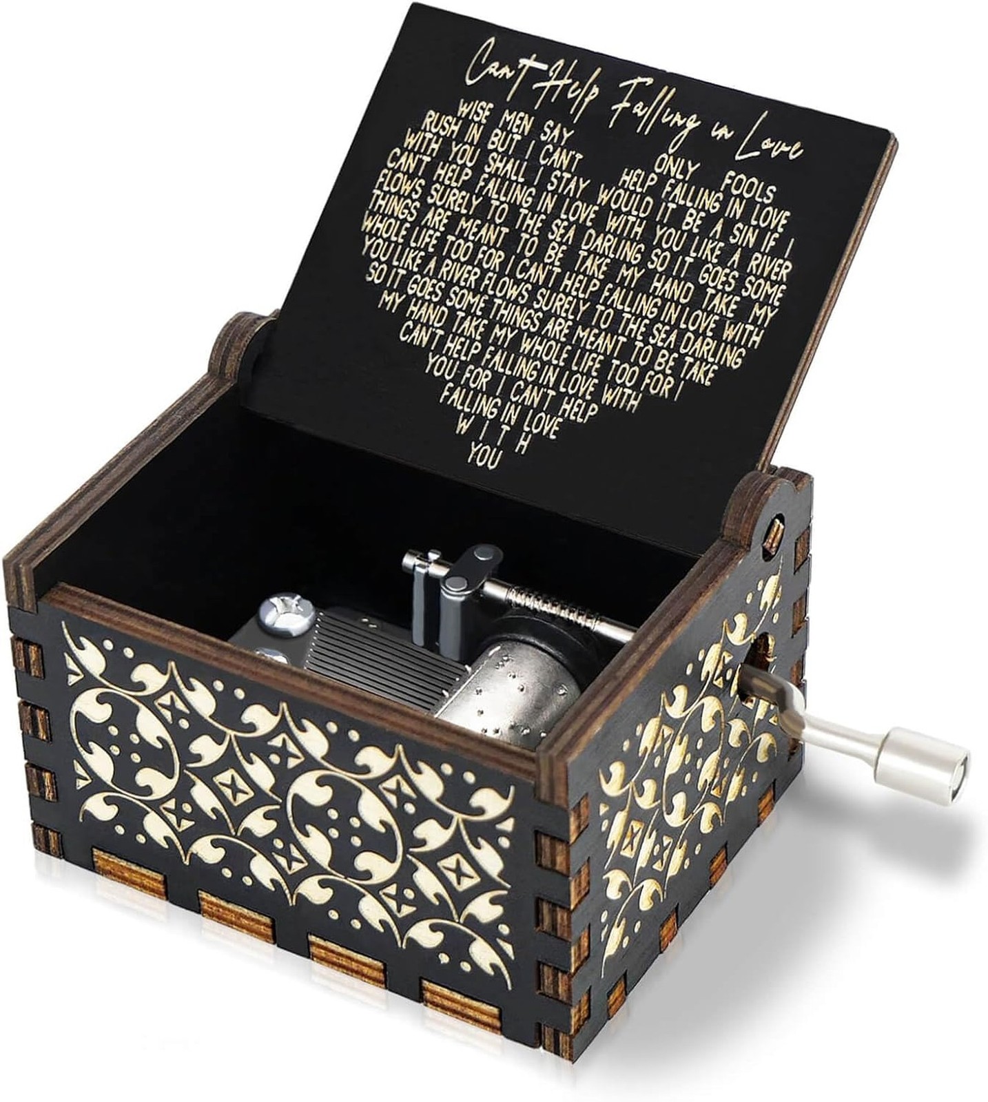 Hand Crank Engraved Wooden Music Box | Vintage-Style Musical Box with Romanti...