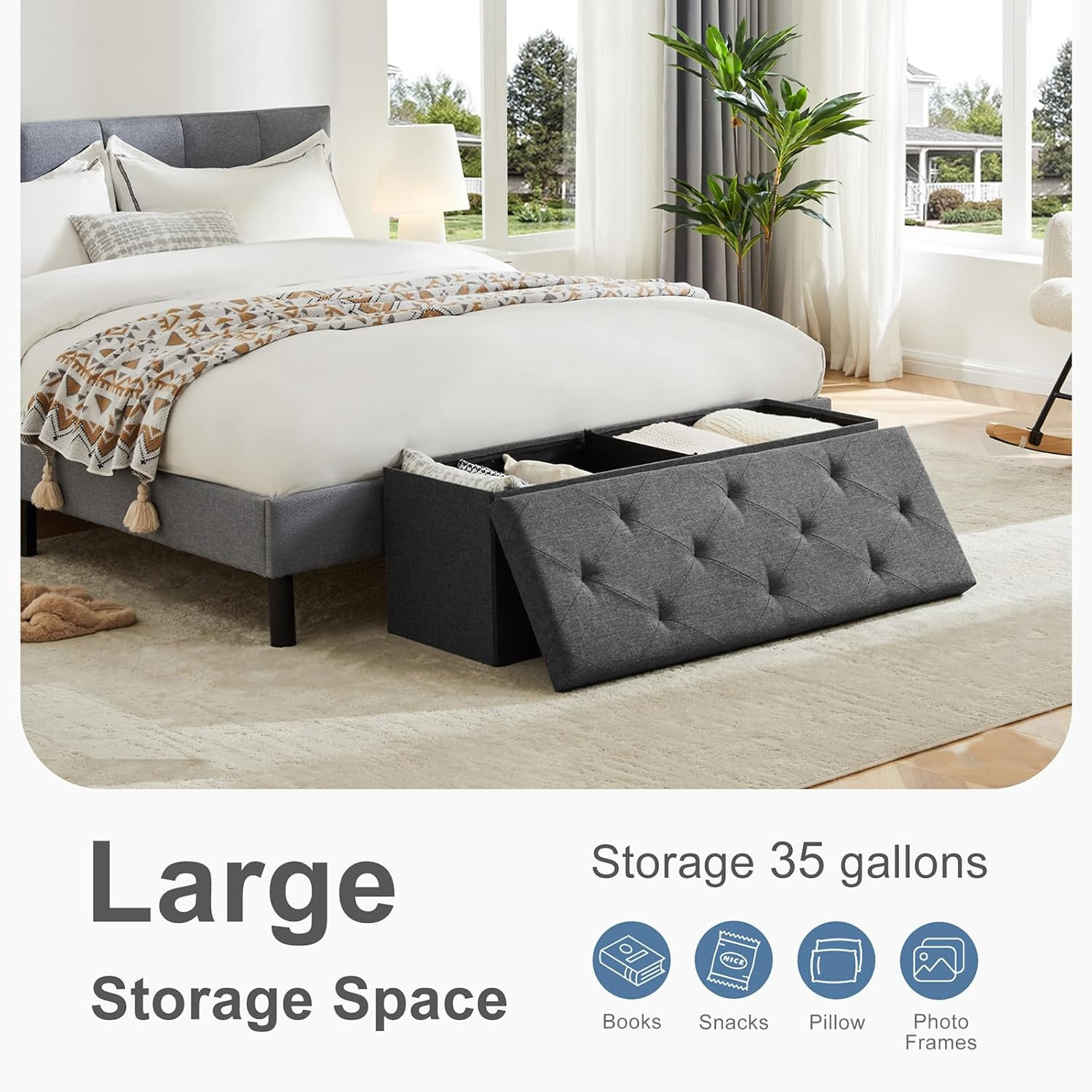 43In Storage Ottoman Bench, Storage Chest, End of Bed Foot Rest Stool with Padde