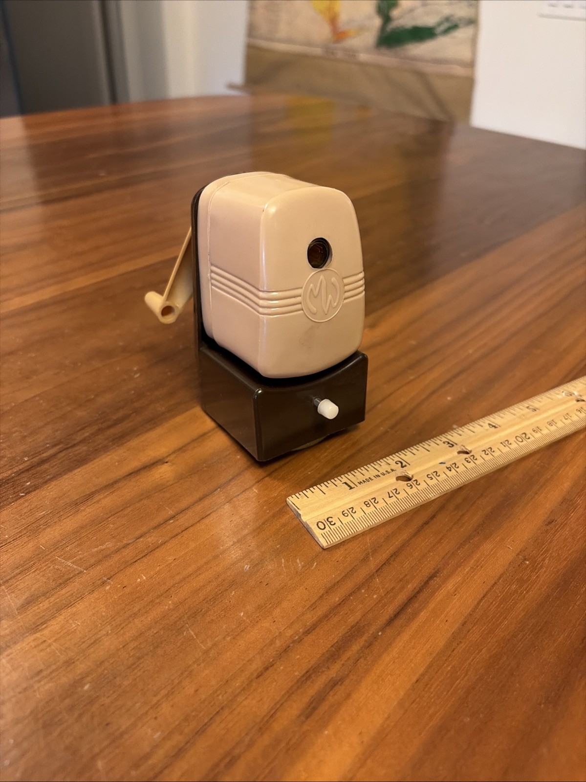 Vintage Brown Plastic Crank Tabletop Vacuum Pencil Sharpener