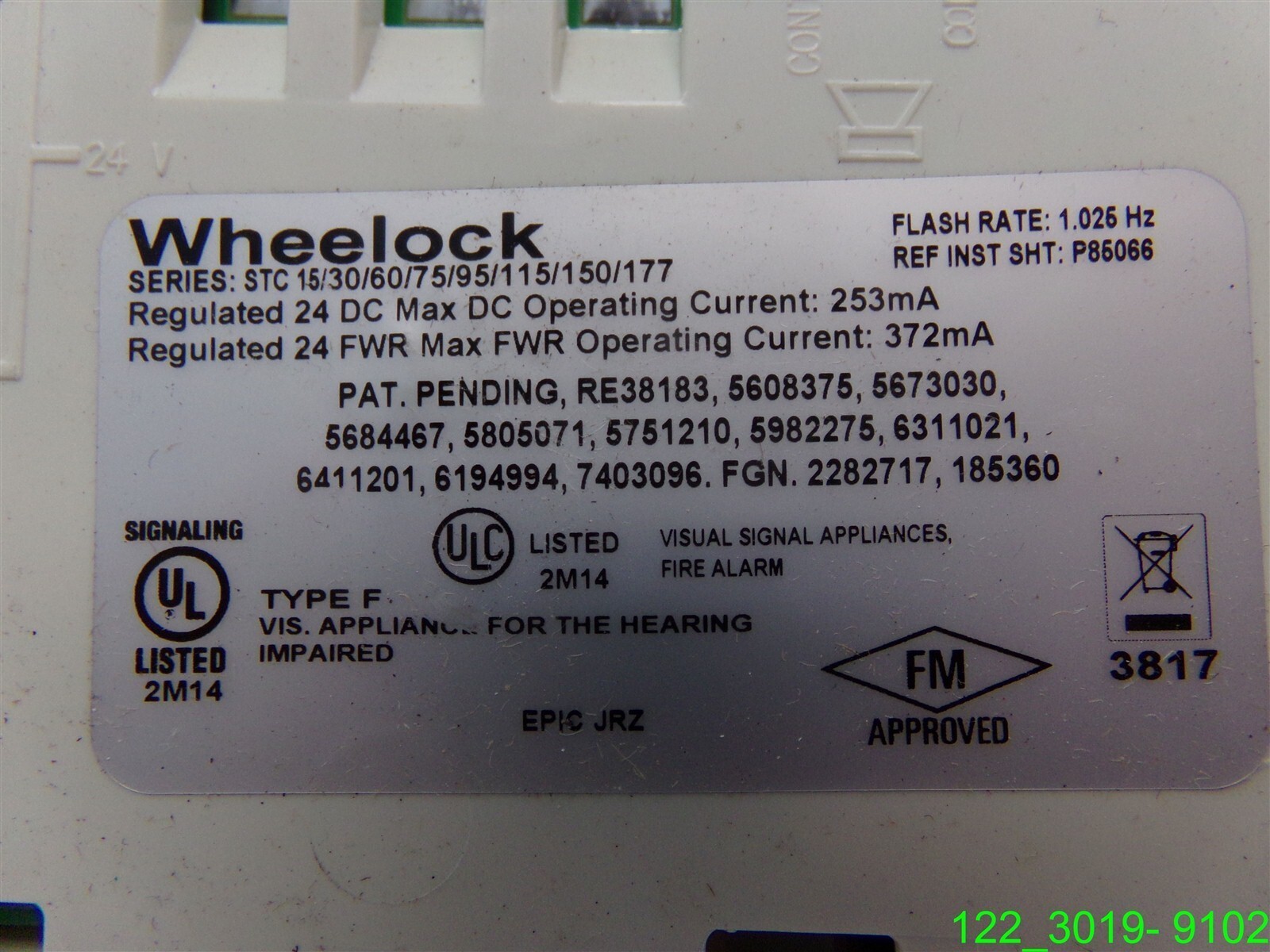 Wheelock Ceiling Mount Fire Signaling Device Strobe Alarm Horn - No Base WHITE
