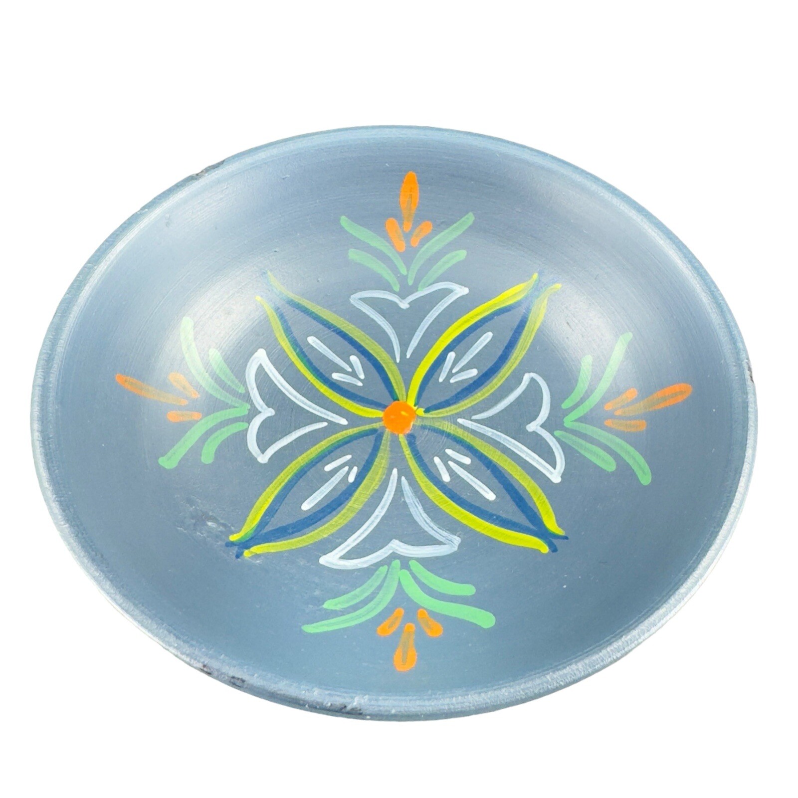 Norway Folk Art Wooden Dish Plate Hand Painted Sogndal Blue Floral Round Dish