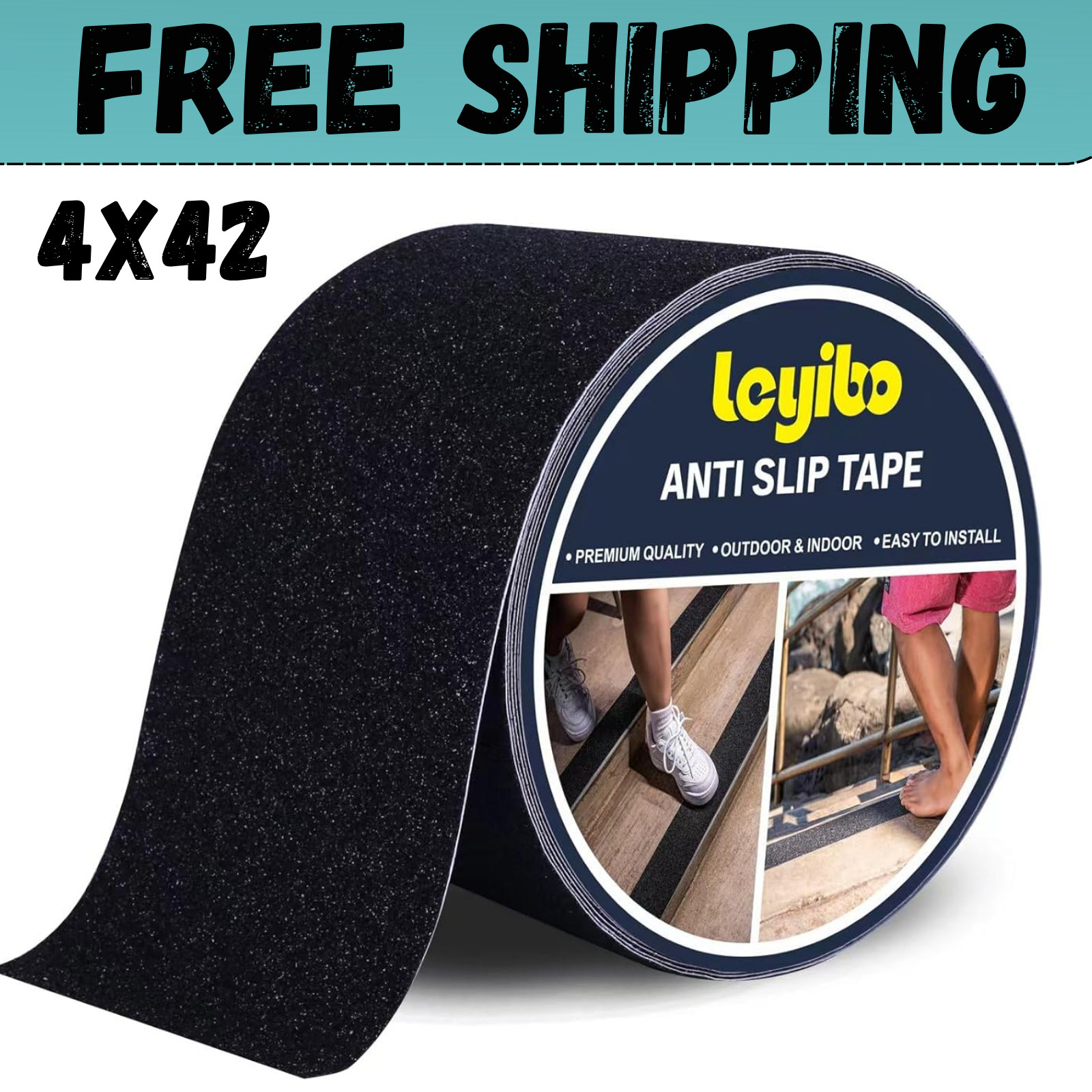 Anti Slip Tape, 4 Inch x 42 Ft Grip Tape for Stairs Outdoor/Indoor, Waterproof N