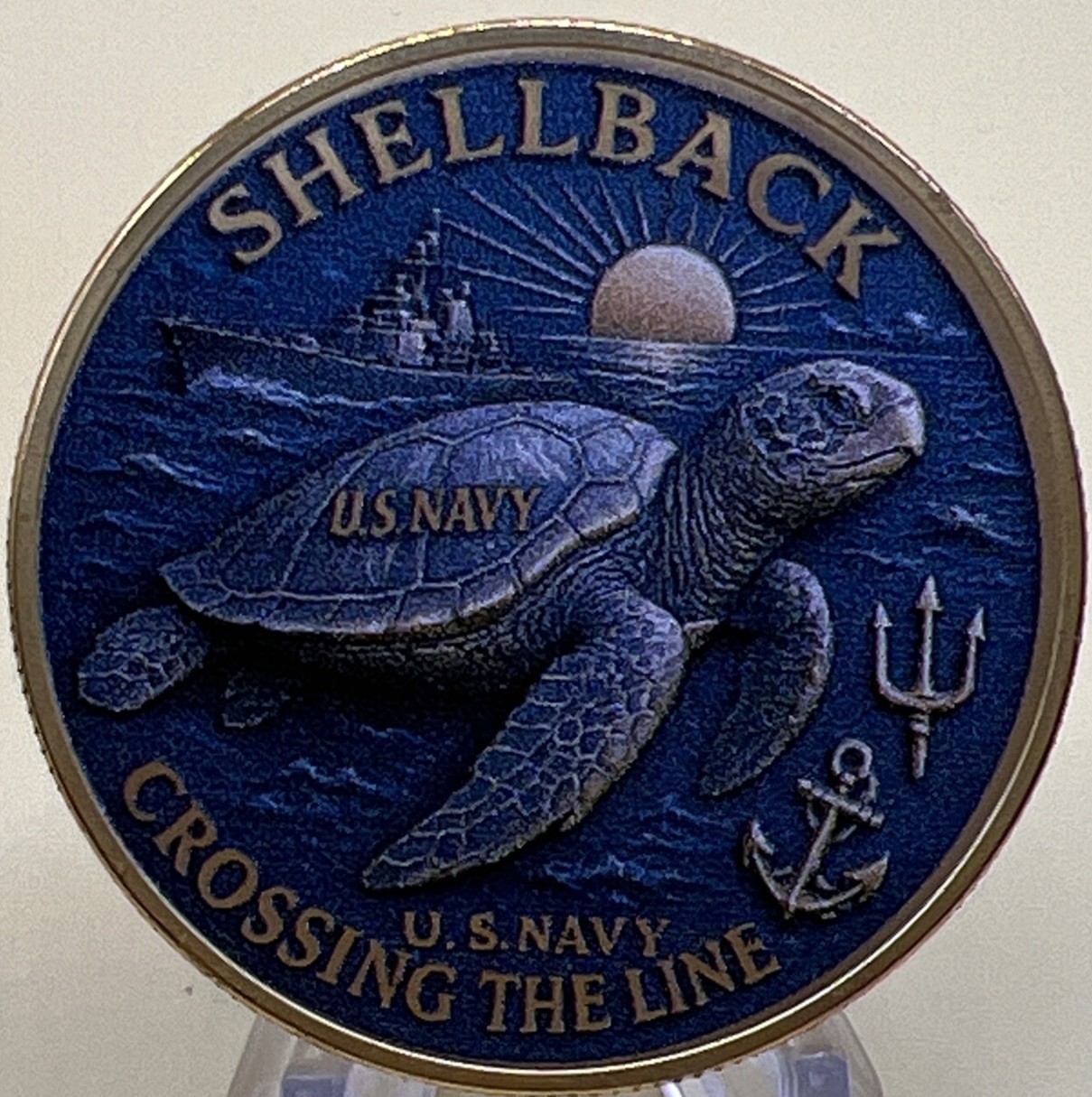 * US Navy Challenge Coin, Certified Shellback Navigated The Globe Crossing Line