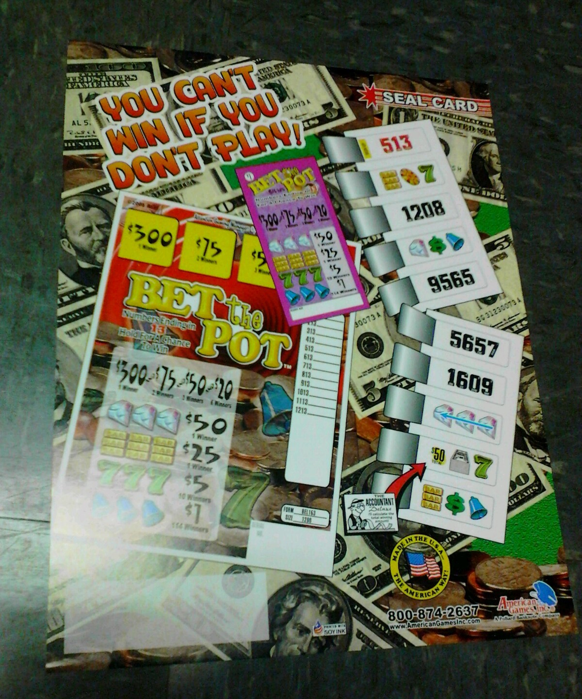 American Games BET THE POT SEAL CARD flyer- good original