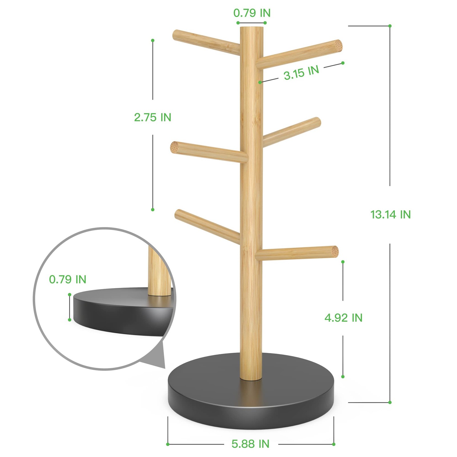 Wisuce Bamboo Mug Holder Tree, Thicker Base Coffee Cup Black
