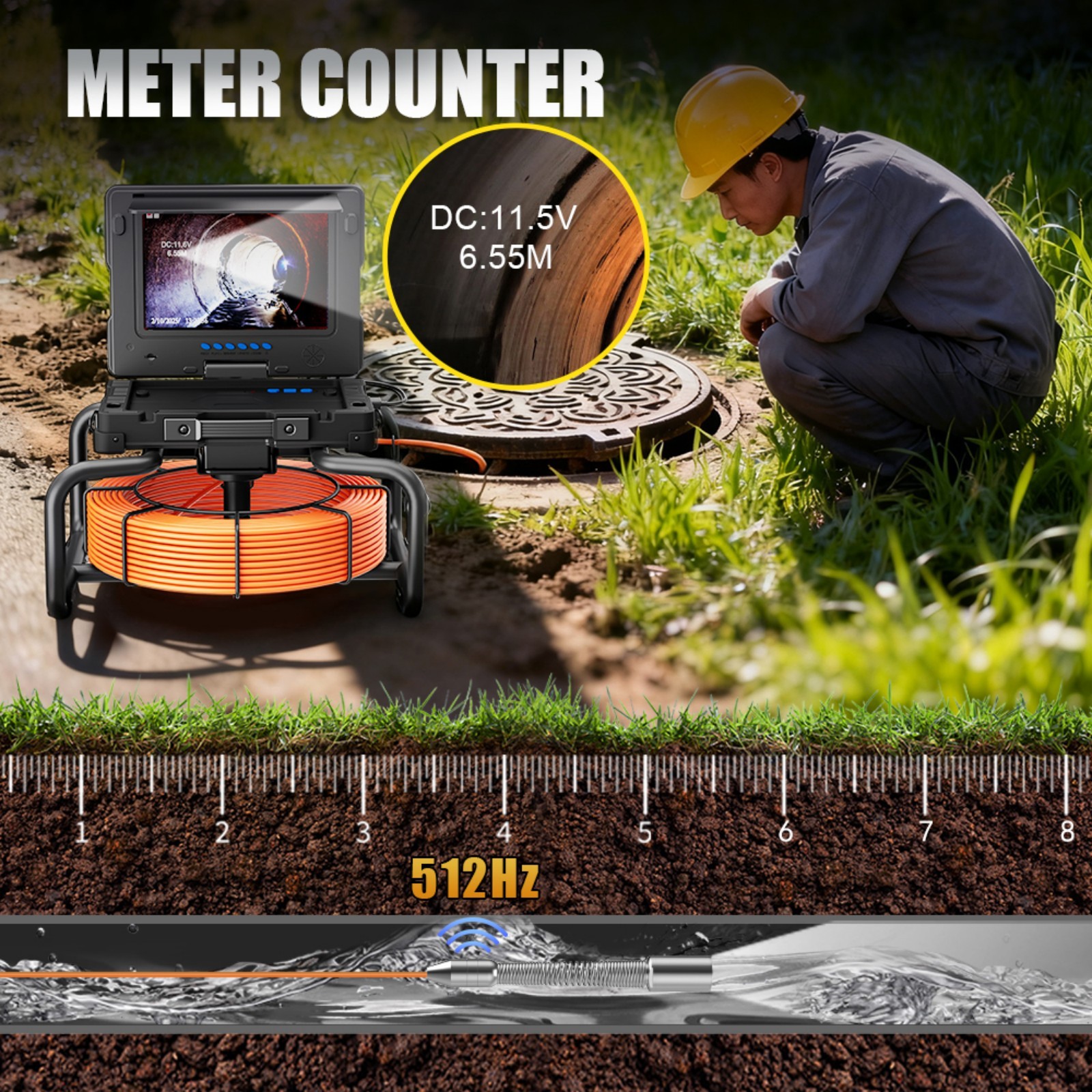 9" IPS DVR Pipe Inspection Camera 7mm Diameter IP68 Pipeline Video Endoscope