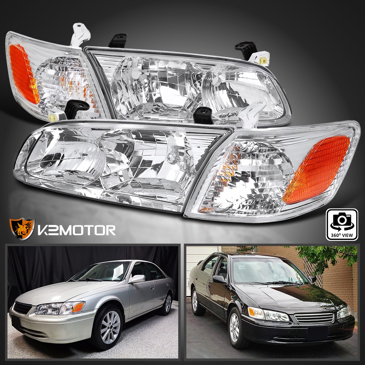 Fits 2000-2001 Toyota Camry Clear Headlights Headlamps+Corner Lights Left+Right