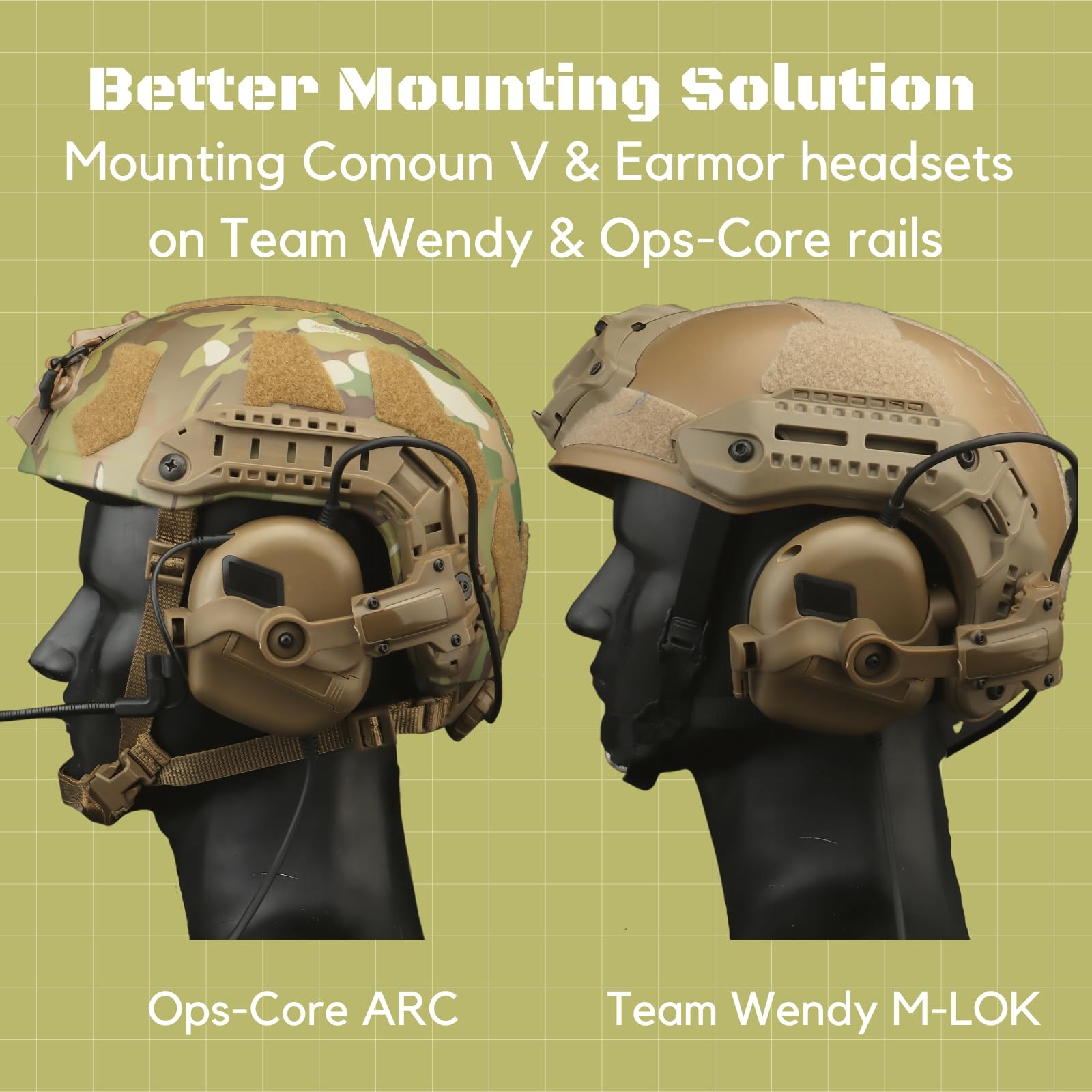 Free-Angle Tactical Headset Rail Mount for Earmor Headset Adapter On Team Wen...