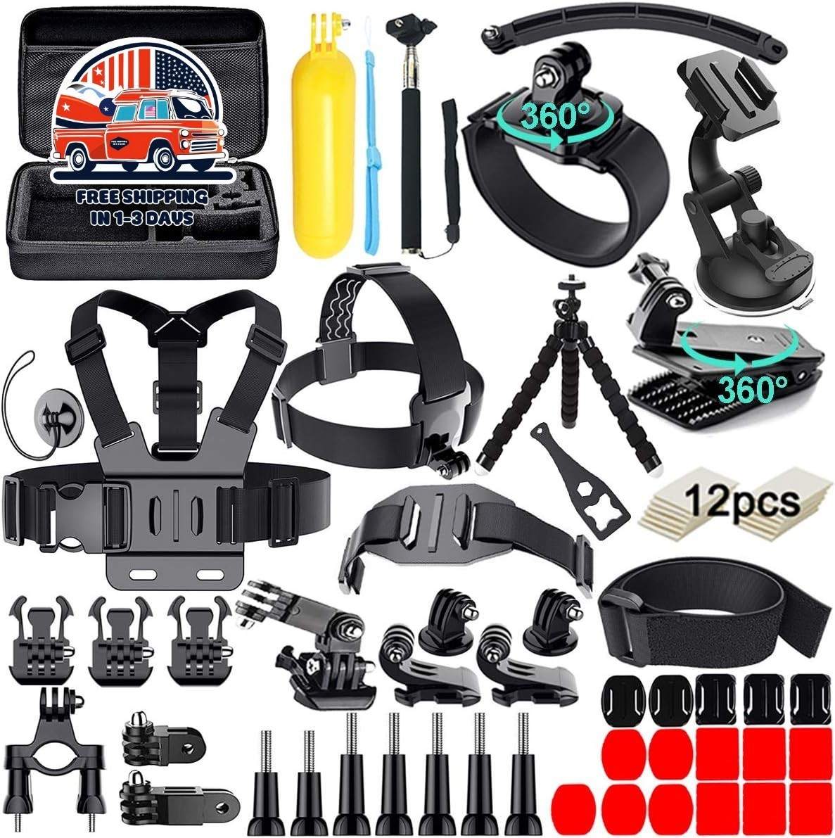 Kit De Accesorios 61 En 1 Para GoPro Hero 13/12/11/10/9/8/7/6 Y Más Cam US NUEVO