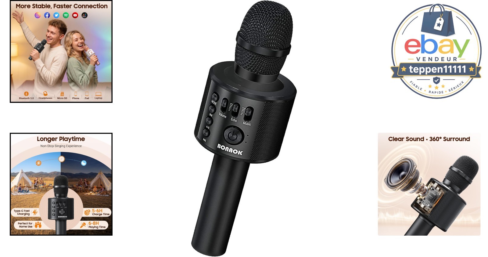 Wireless Bluetooth Karaoke Microphone Portable Handheld Speaker Q37 Black