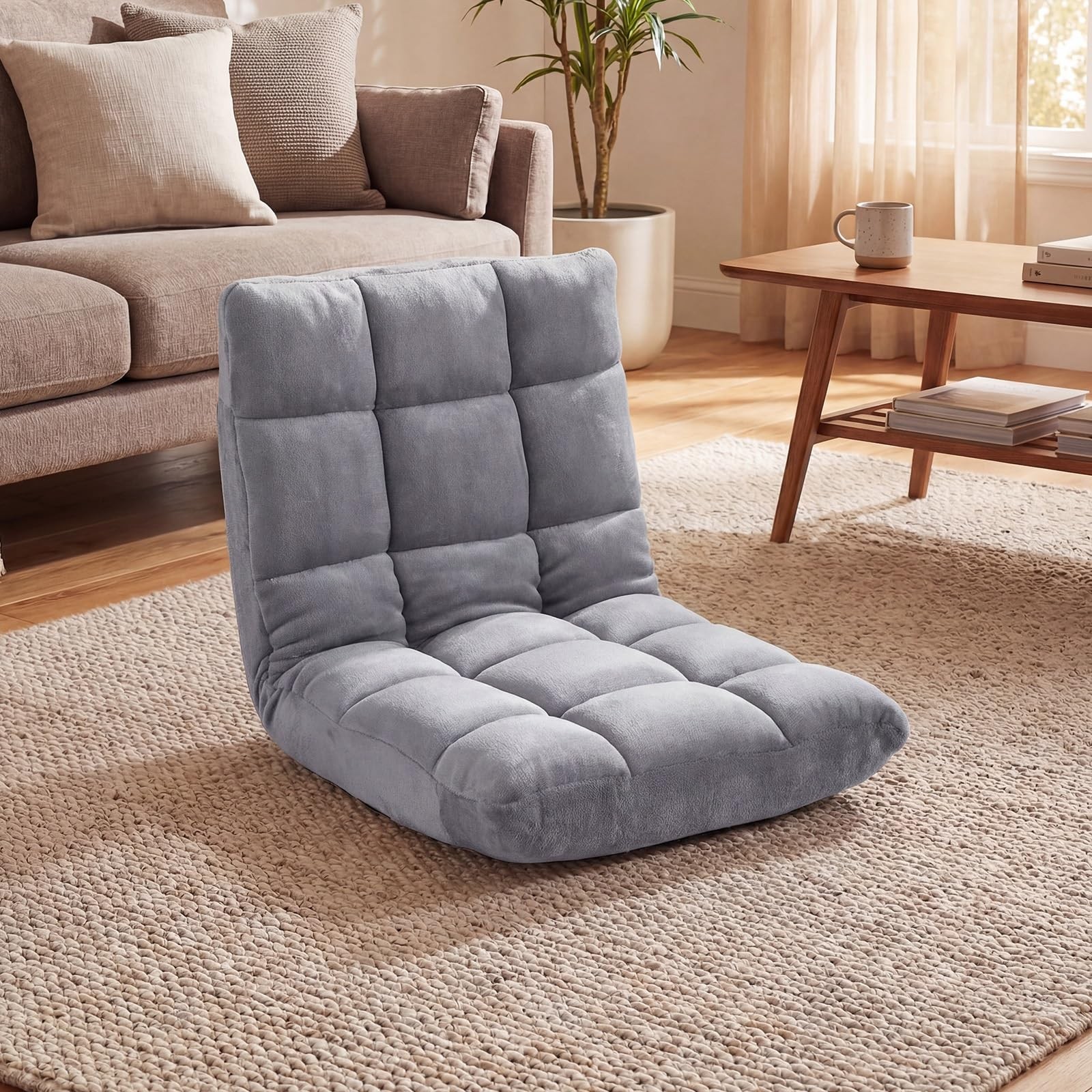 BestComfort Floor Chair with Back Support, 26.5D x 22W x 22H in, Grey