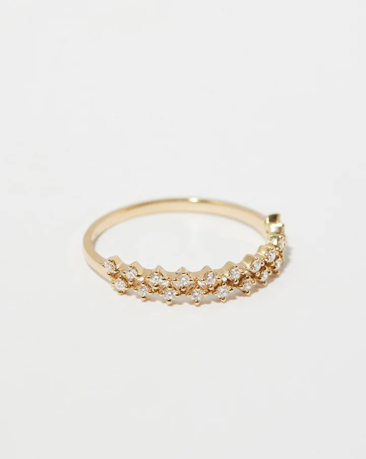 14K Solid Gold Double Row Diamond Wedding Ring, Diamond Wedding Ring for Her