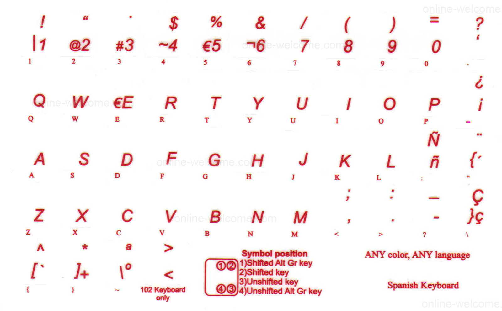 Spanish traditional transparent keyboard sticker  Red letters Online-Welcome
