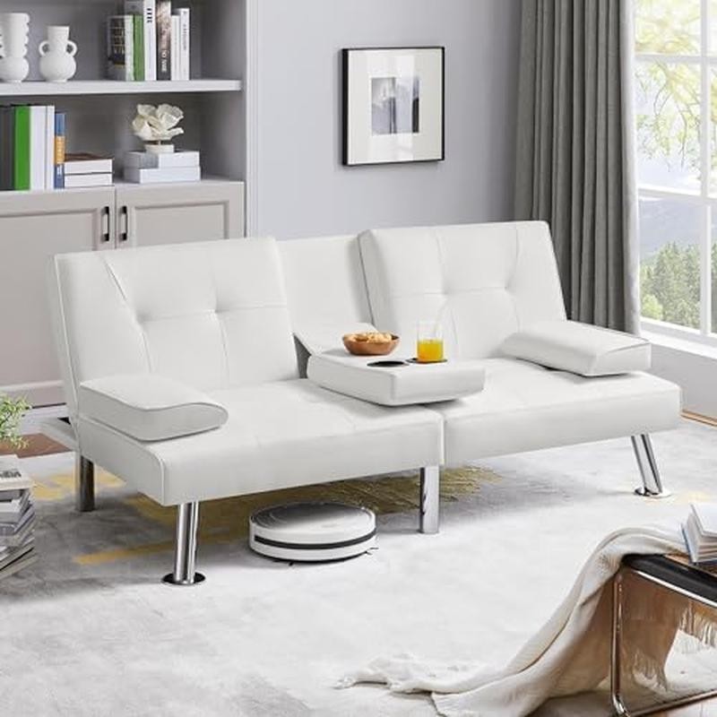 Convertible Sofa Bed Adjustable Couch Sleeper Folding Daybed W/ Cup Holders New