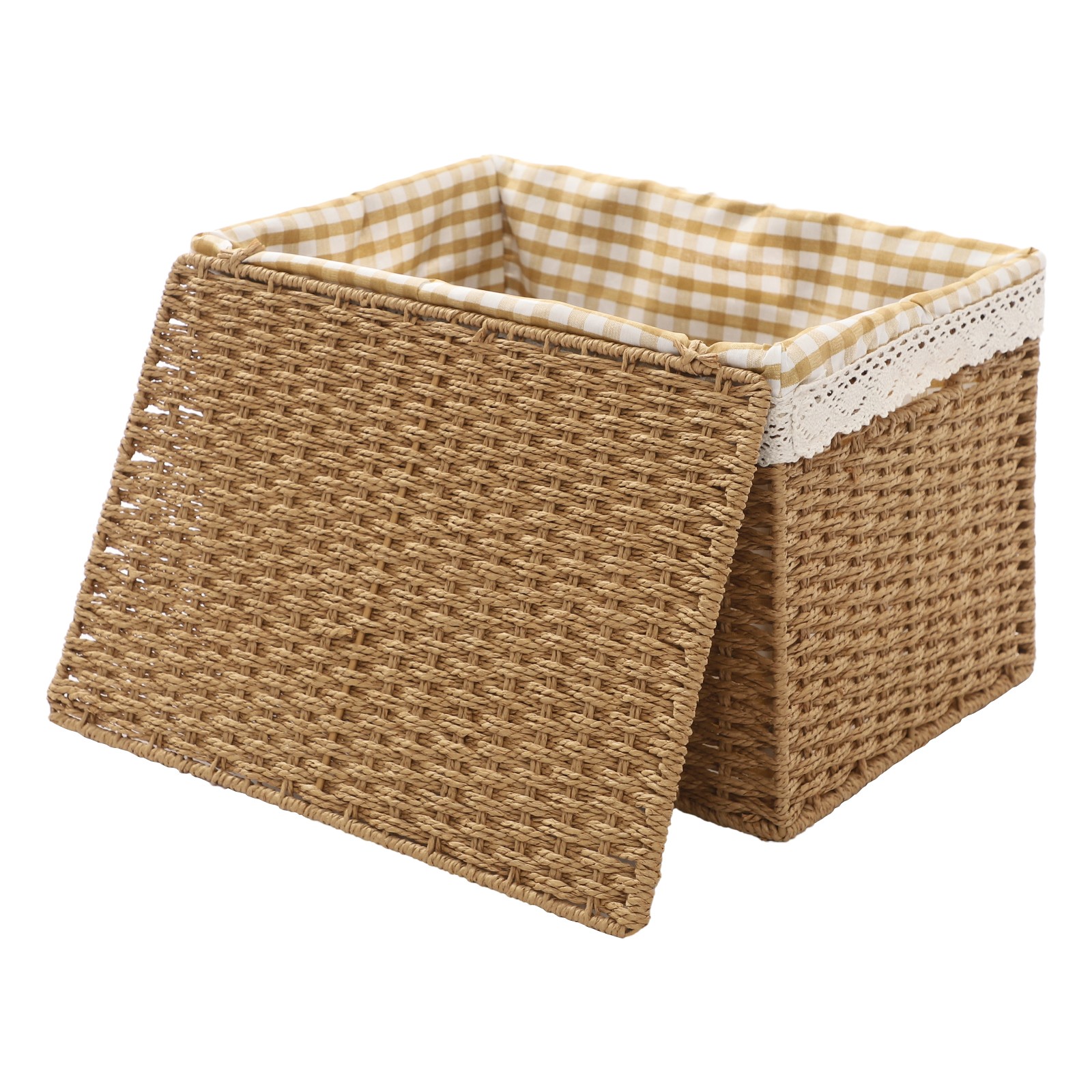 4pcs Large Rope-woven Storage Baskets Boxes Stackable Organizor Bins W/ Liner