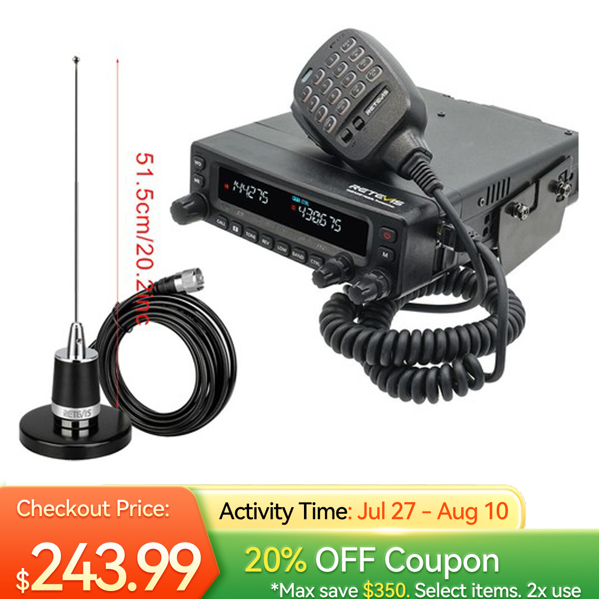 Retevis MA1 Dual Band Ham Radio Mobile Transceiver Car Radio Cross Band Repeater