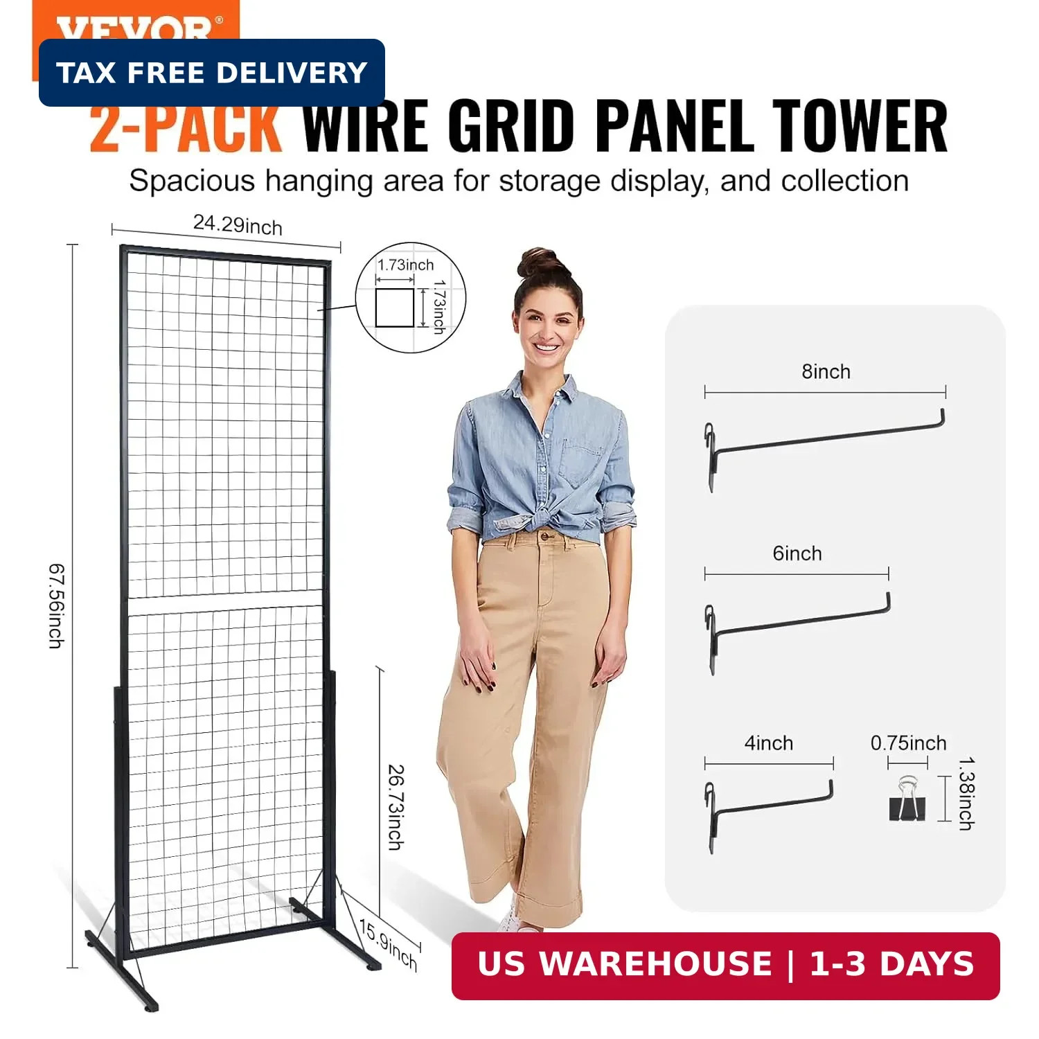 2 x 5.6 Ft Grid Wall Panels, 2 Packs Wire Gridwall Display Racks Tower wit
