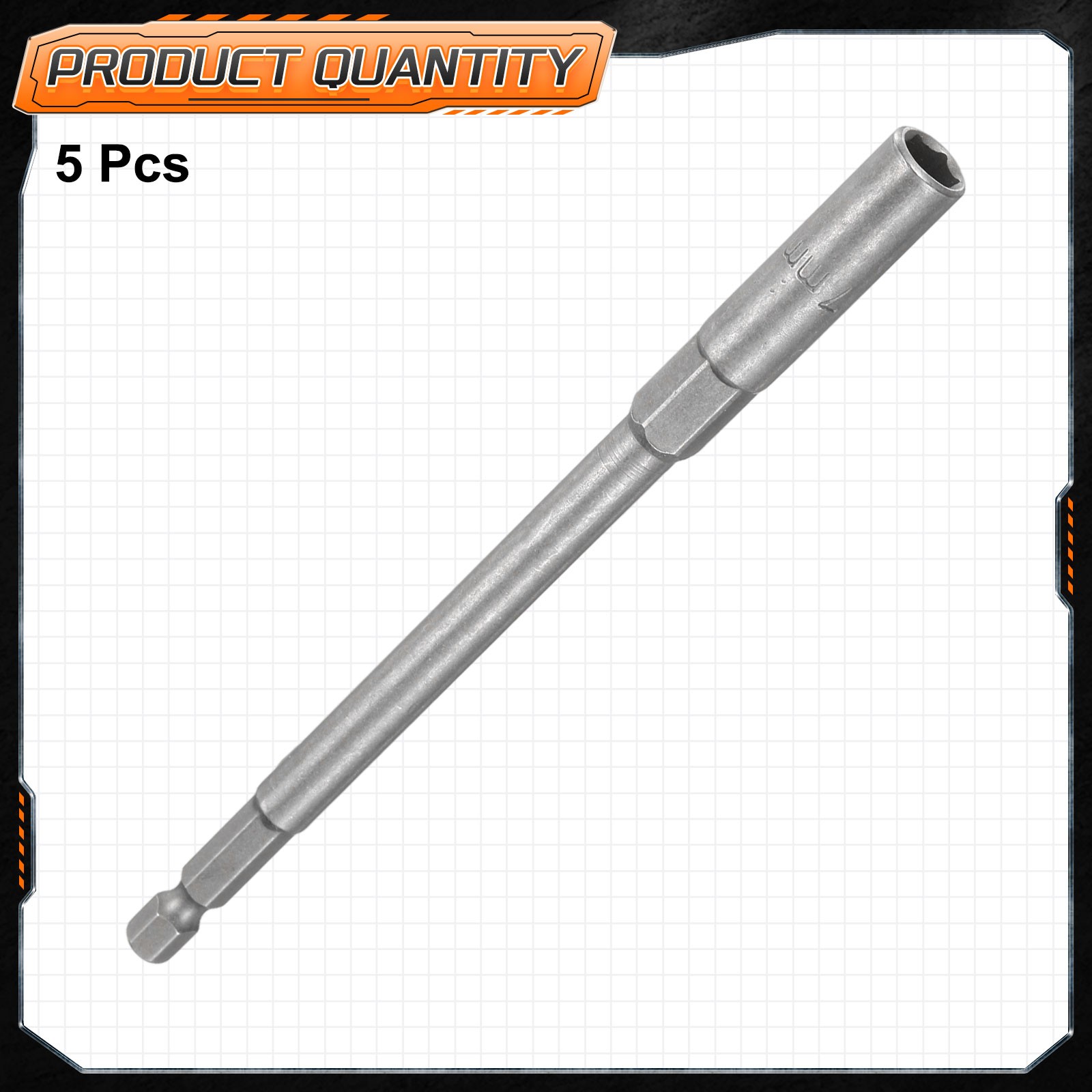 5pcs Nut Driver Drill Bit 7mm Socket 1/4" Hex Shank 6" Extra Long Setter