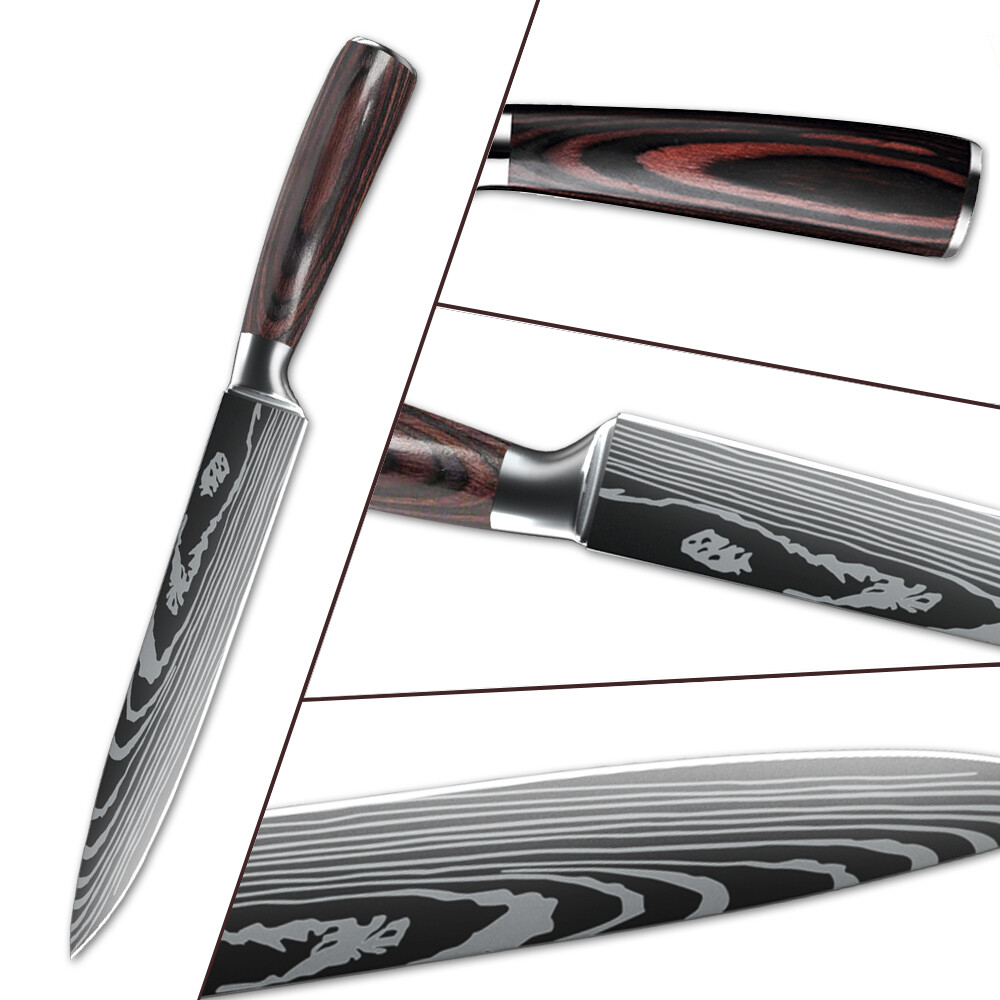 8inch Kitchen Knives Set Laser Damascus Pattern Chef Knife Cleaver Tool USA