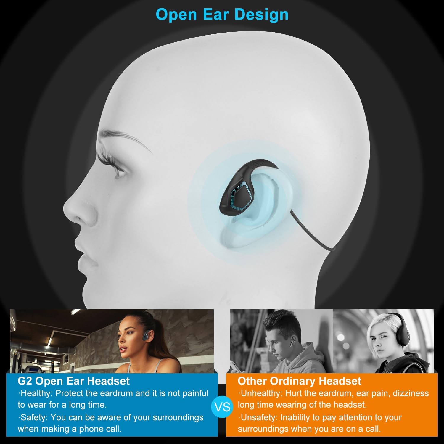 iDIGMALL Bluetooth 5.3 Headset w/Microphone Boom for Computer Phones PC, Open Ea
