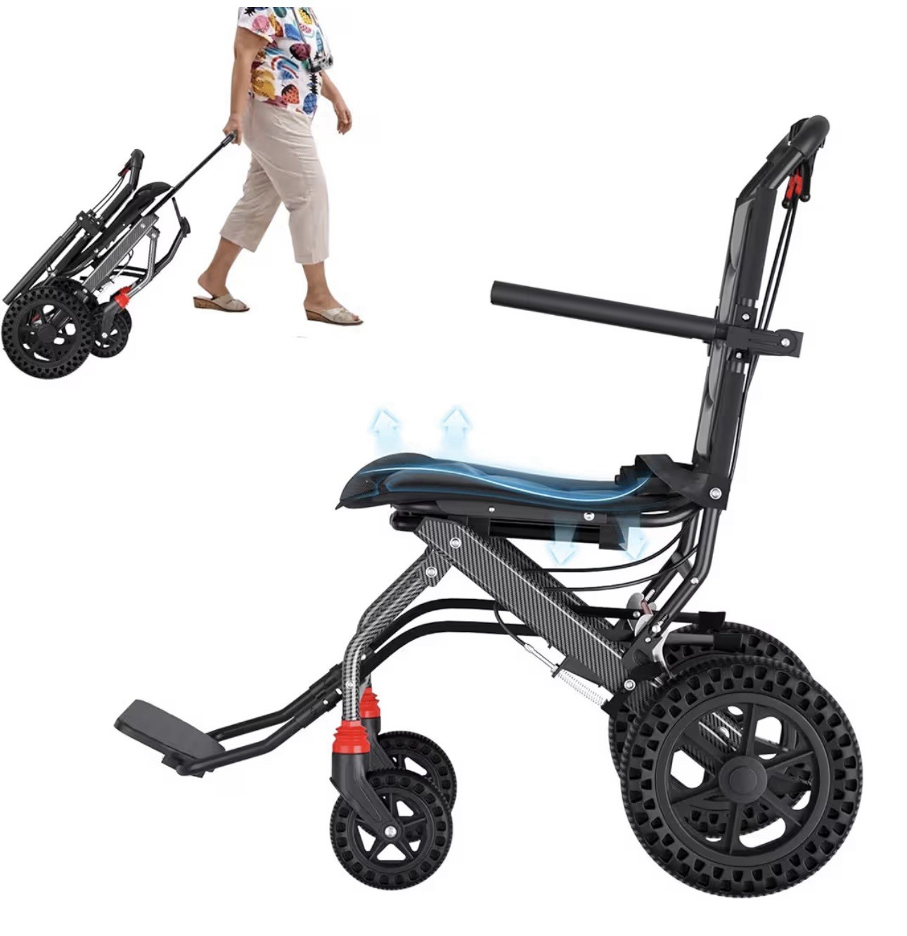Lightweight Ergonomic Transport Wheelchair Travel  Portable All Terrain 18” Whee