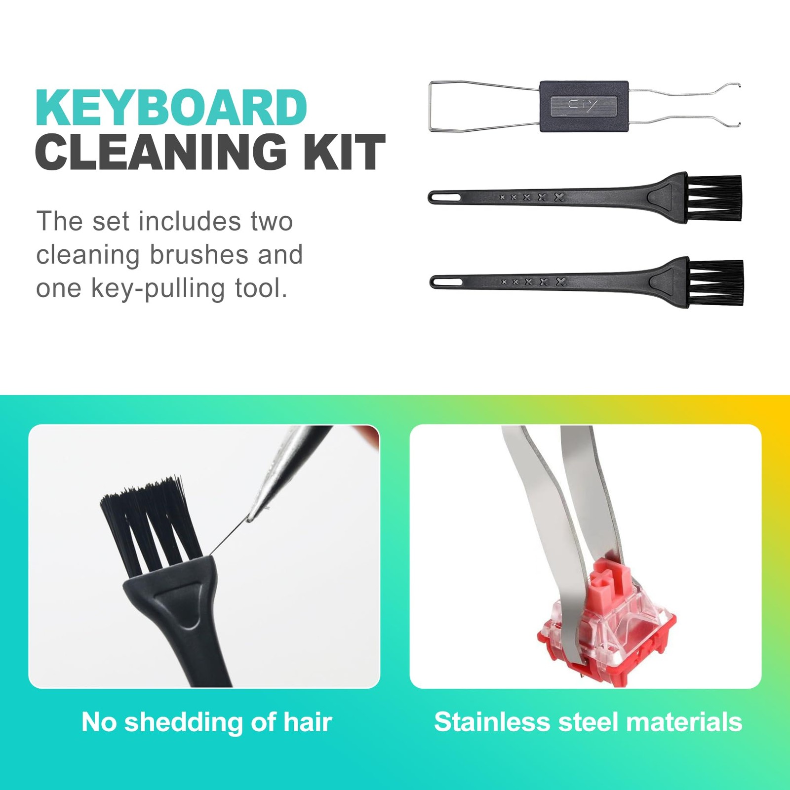 KornaDoz 3-Piece Keycap & Switch Puller Tool Kit – Durable Stainless Black