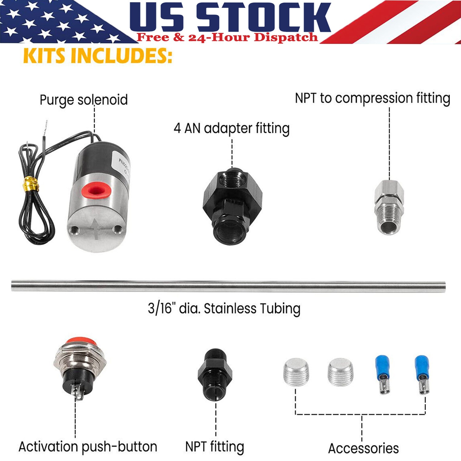 16030NOS -4AN Line Nitrous Purge Valve System Kit for Purging Nitrous Oxide