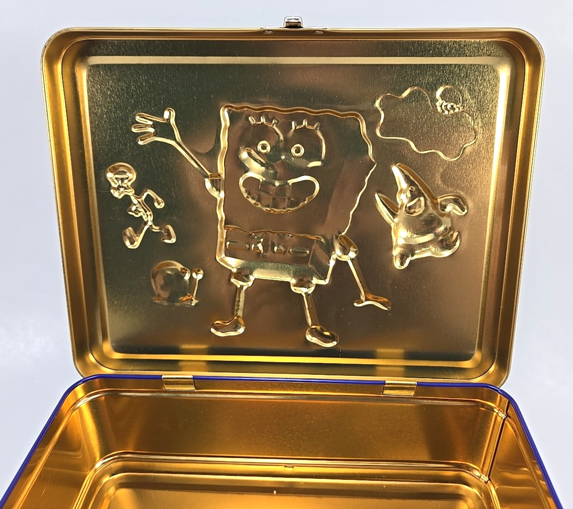 SpongeBob Squarepants Embossed Lunch Box Tin 2003 Purple Handle Tin Box Company