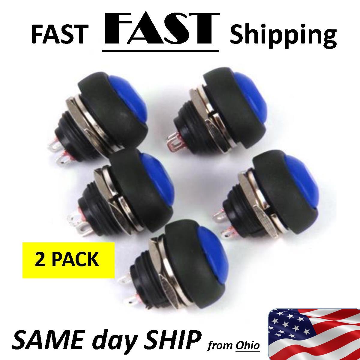 Momentary Push Button Blue Switch - 2 pack