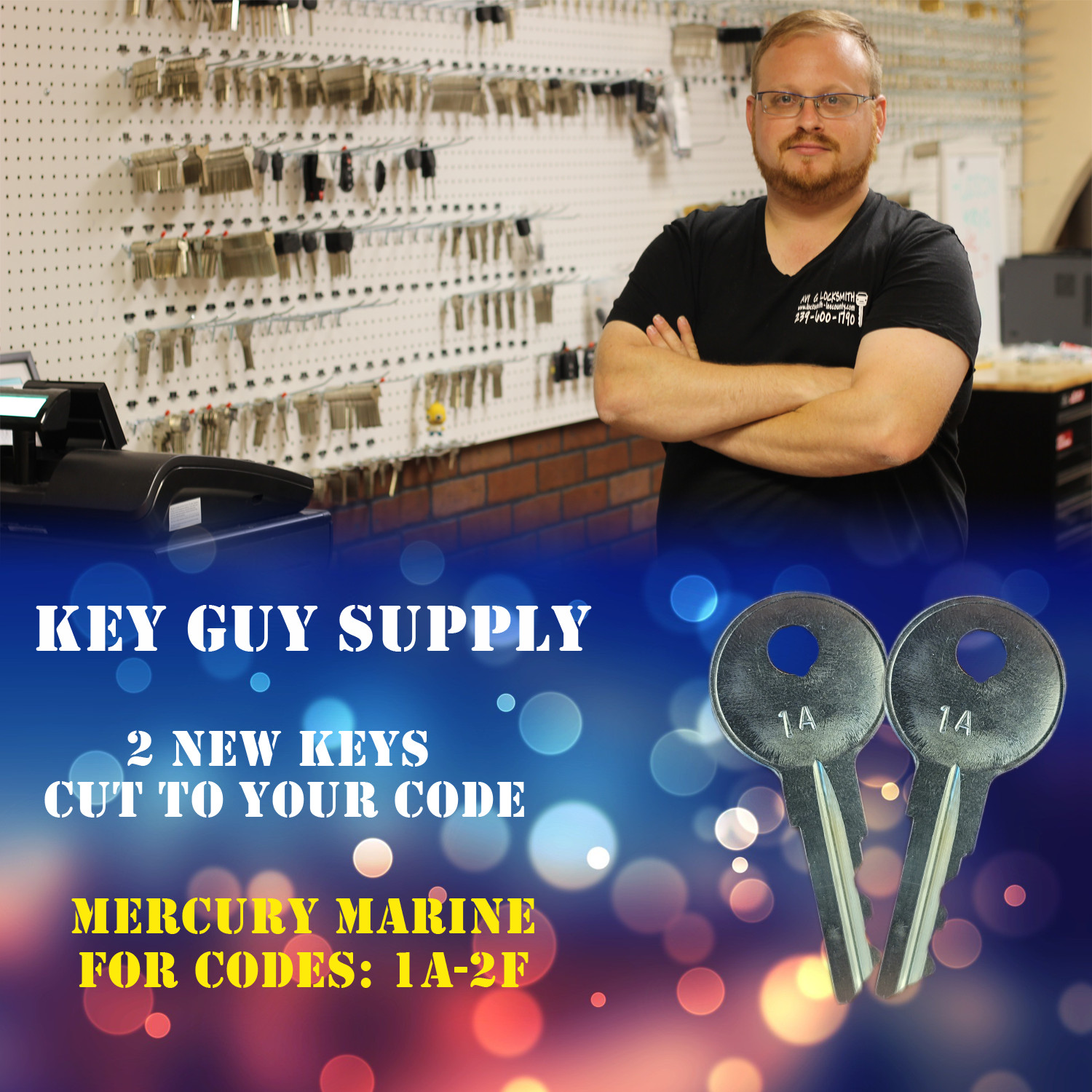 1A-2F, Pair Of keys cut for Mercury marine boat ignition key, licensed locksmith