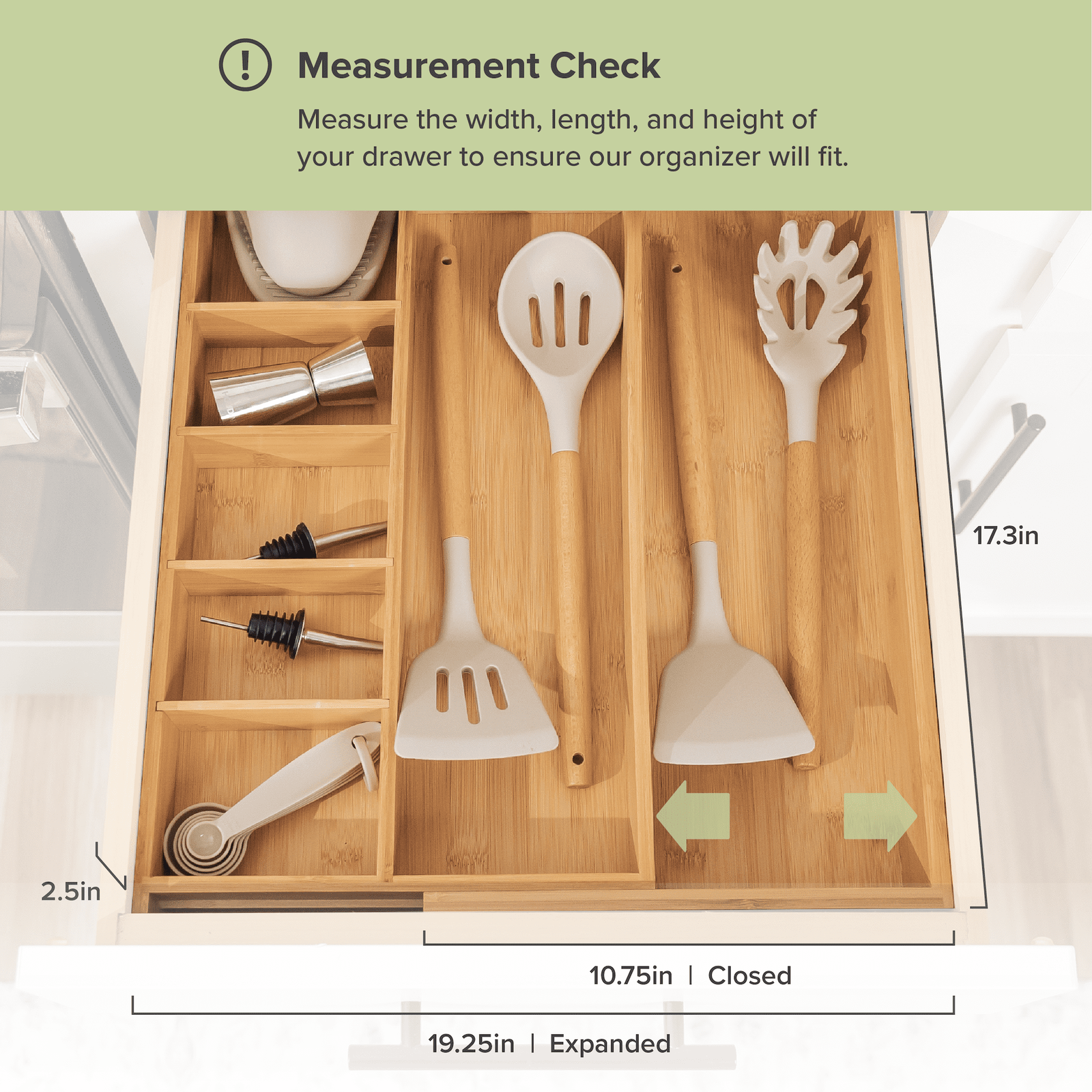 KitchenEdge Adjustable Kitchen Drawer Organizer for Utensils and Junk, 1 Large &