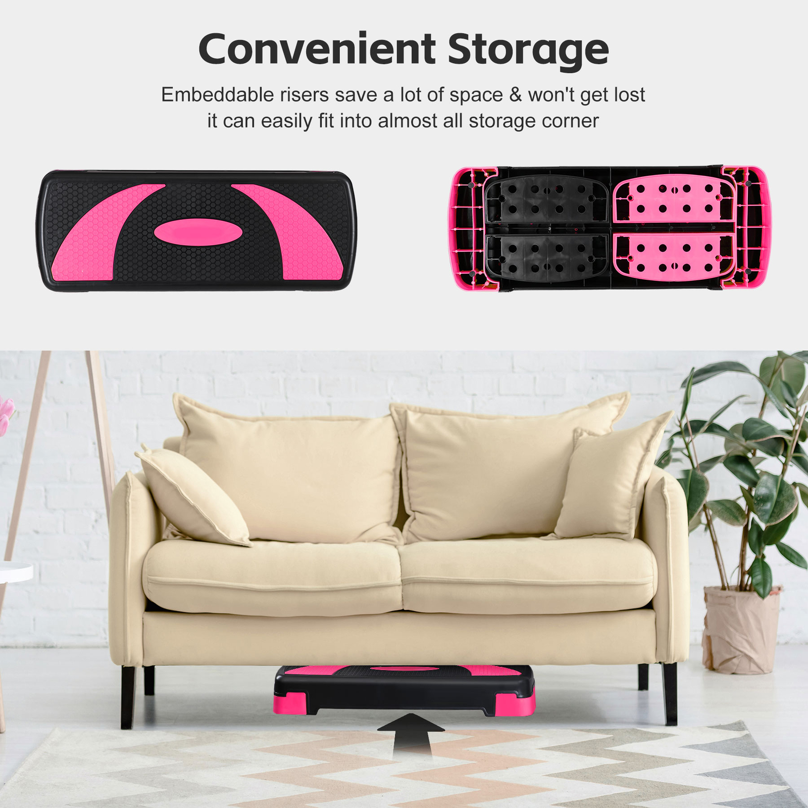 31" Adjustable Exercise Step Platform, 3-Level Height Non-Slip Surface Pink