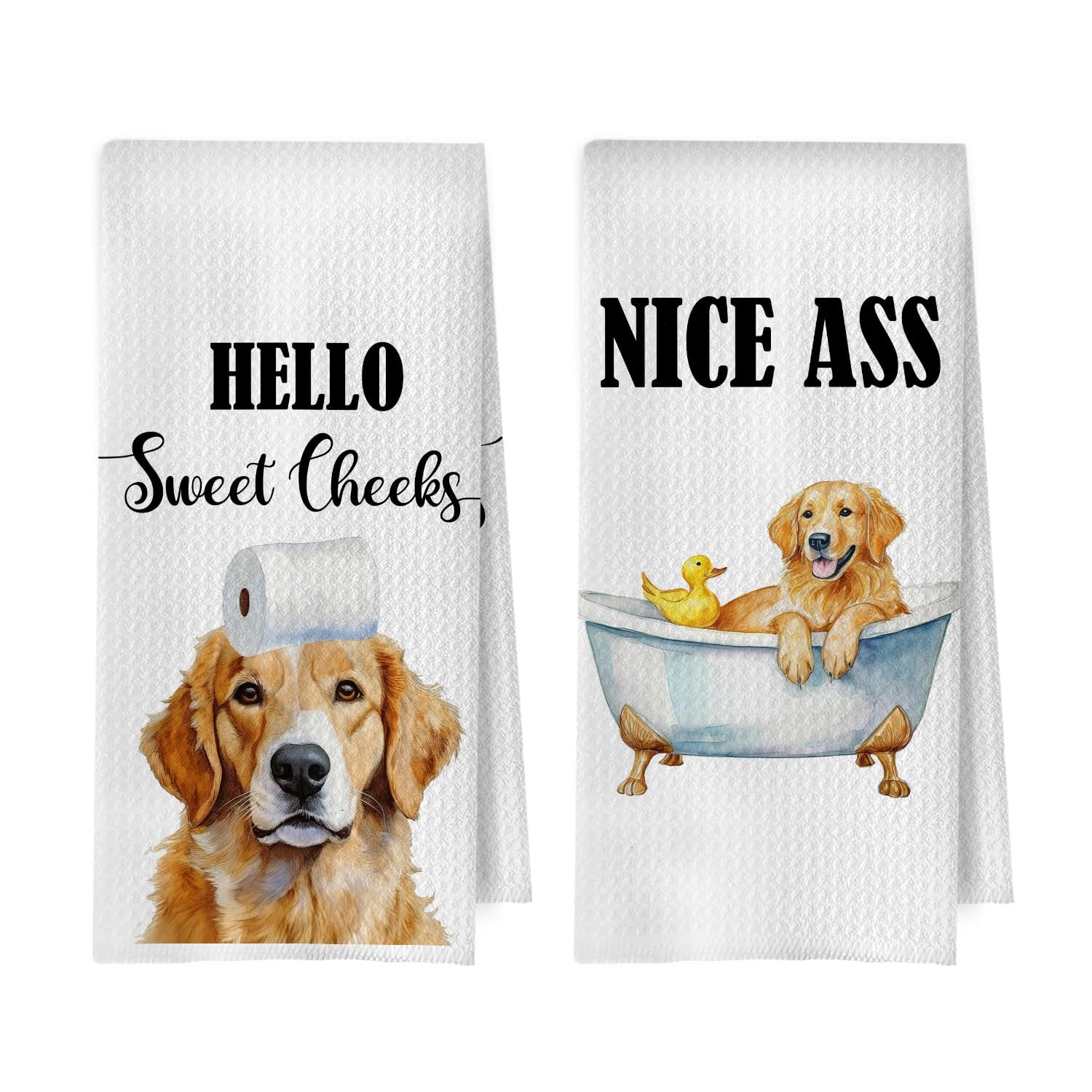 Golden Retriever Bathroom Towels - Funny Golden Retriever Decorative Waffle W...