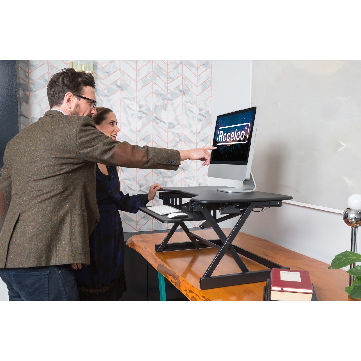Rocelco 40" Large Height Adjustable Standing Desk Converter - Quick Sit Stand Up