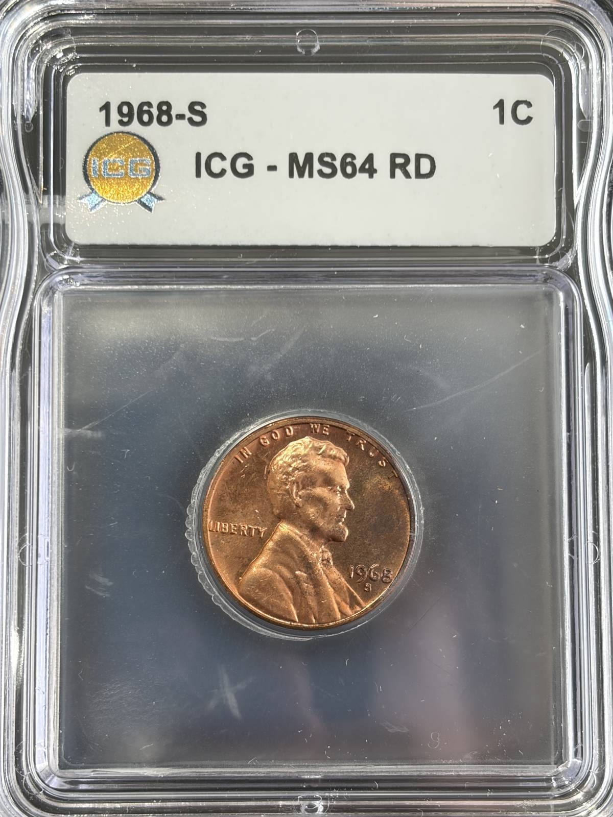 1968 S Small Cents Lincoln, Memorial Reverse ICG MS-64 Red