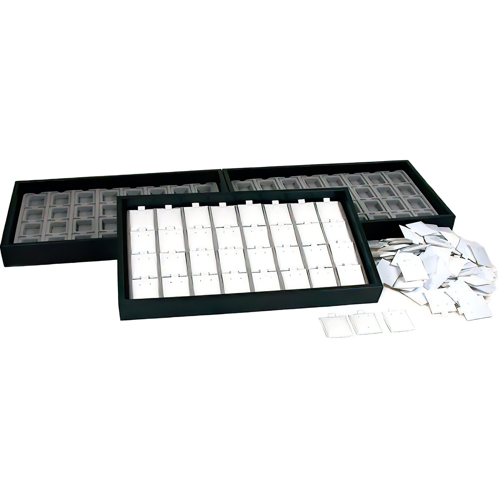 100 White Puff Earring Cards & Display Trays