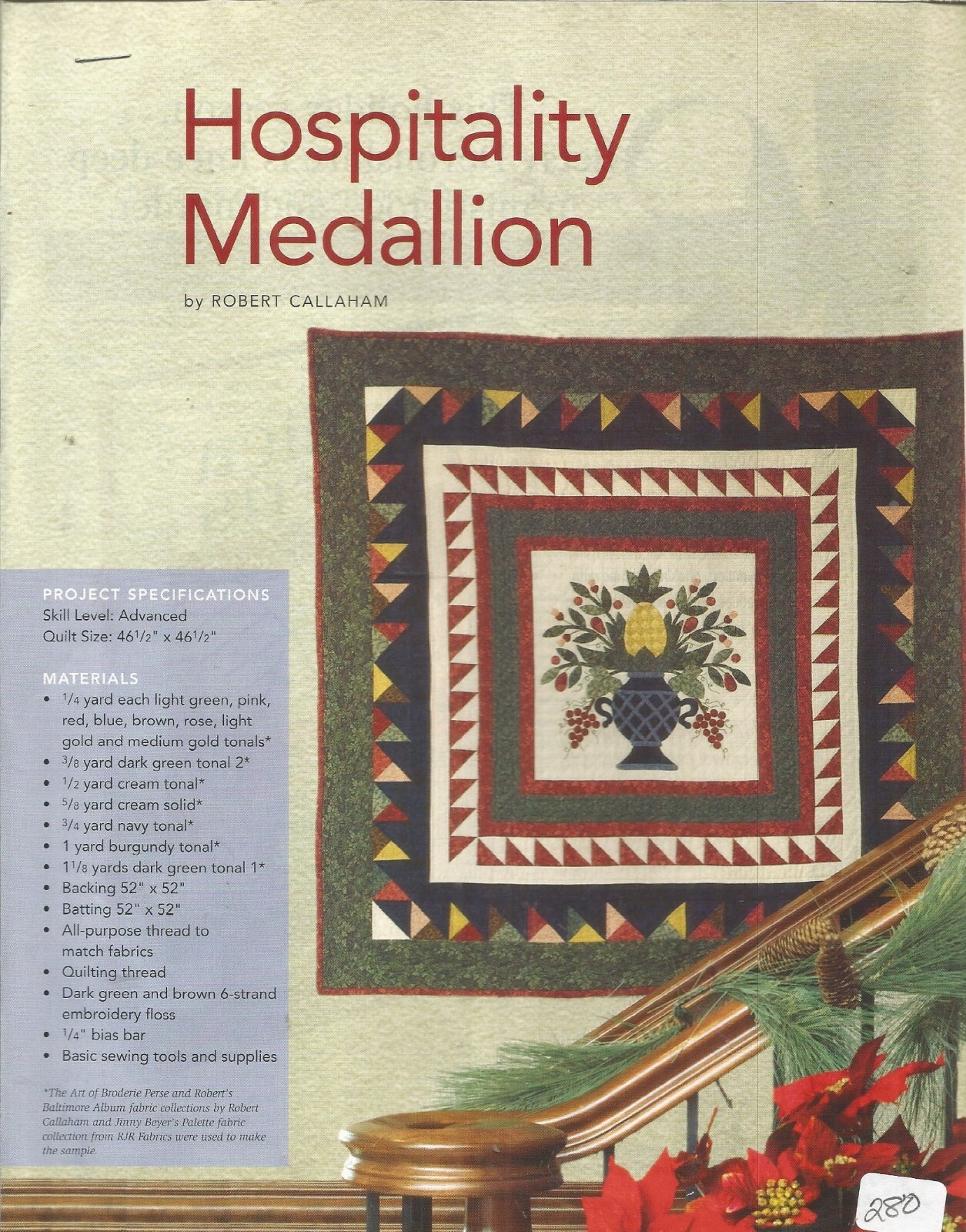A0062  HOSPITALITY MEDALLION WALLHANGING  QUILT PATTERN/INSTRUCTIONS