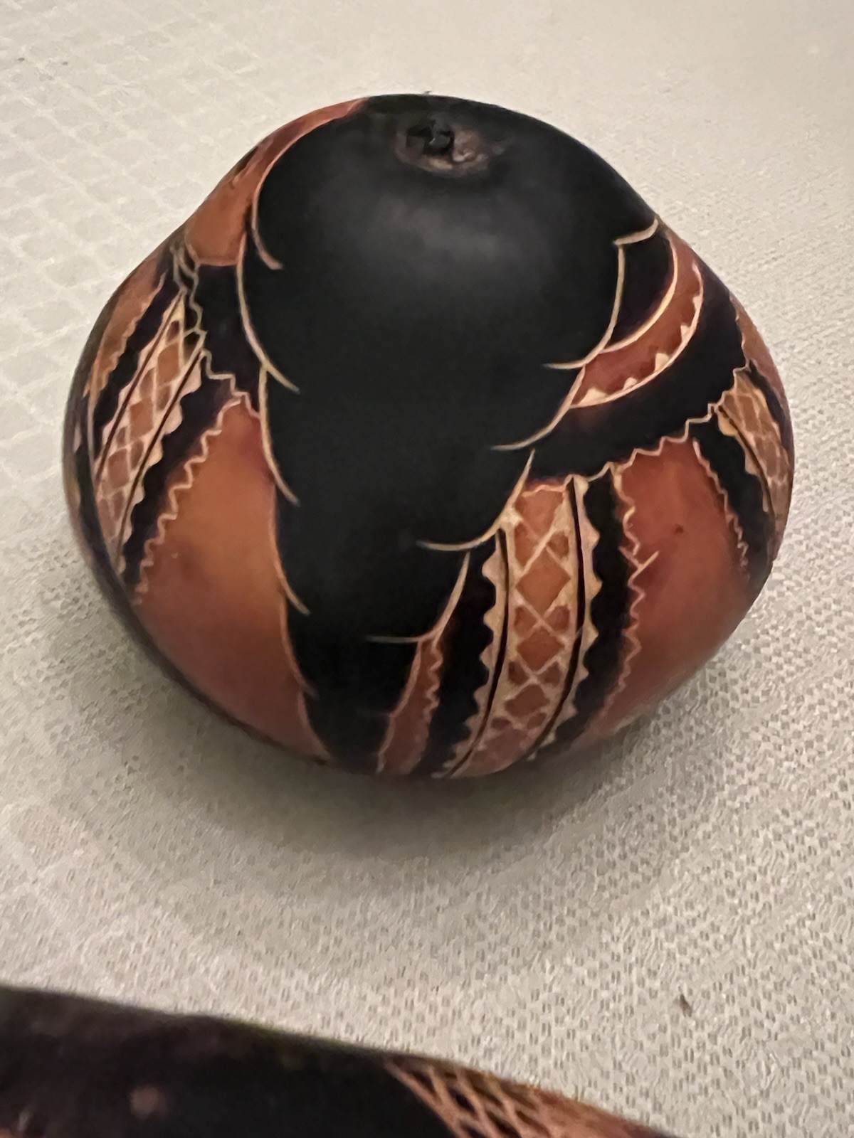 3 X Hand-Carved Decorative Gourd Peru Peruvian Folk Art Woman Fish Bird 1980’s