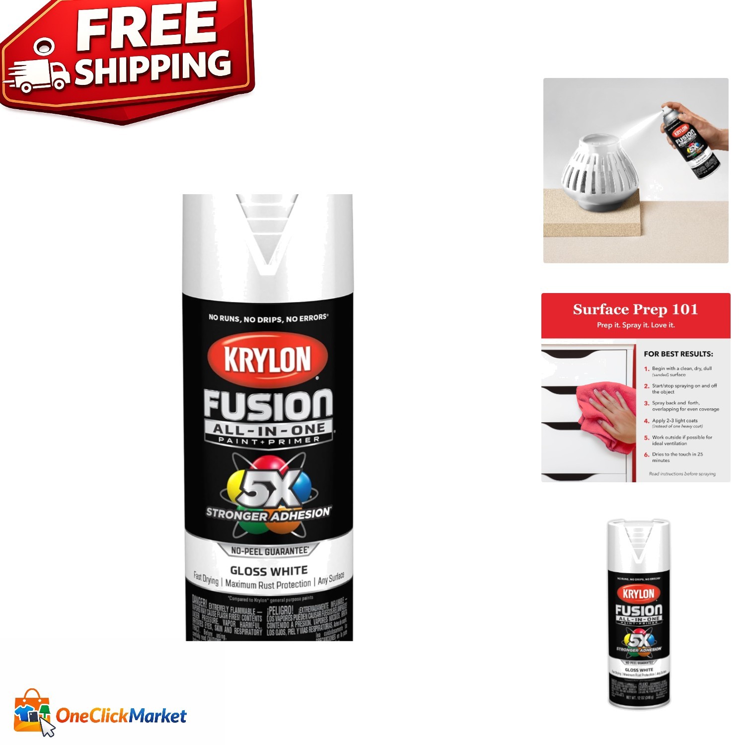All-In-One 12 oz Adhesive Spray Paint - Rust Resistant for Indoor & Outdoor Use