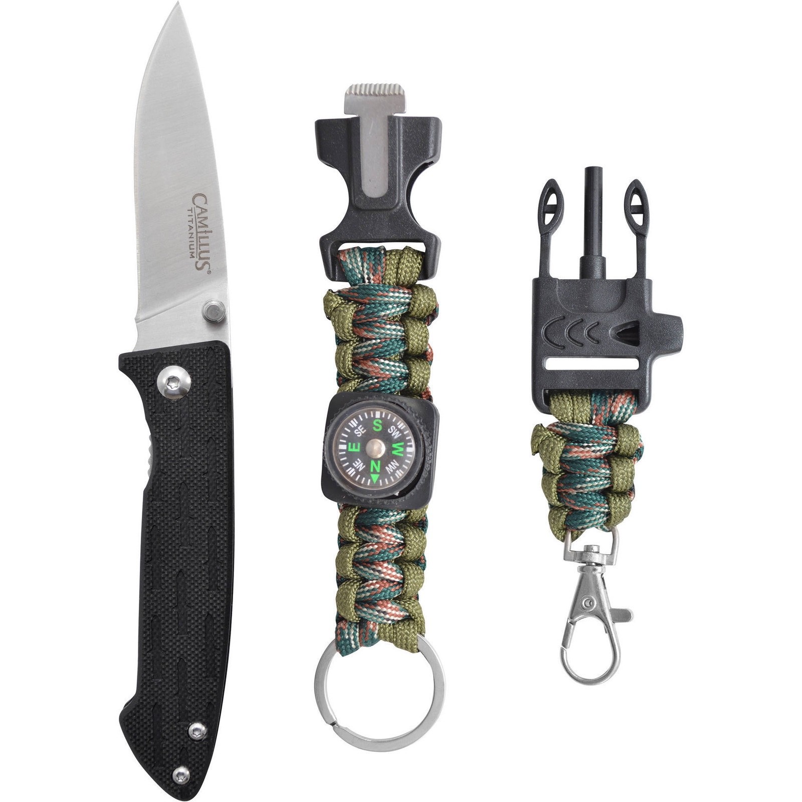 Camillus Nimble 6.5" Survival Knife Set Keychain Whistle Compass Firestarter