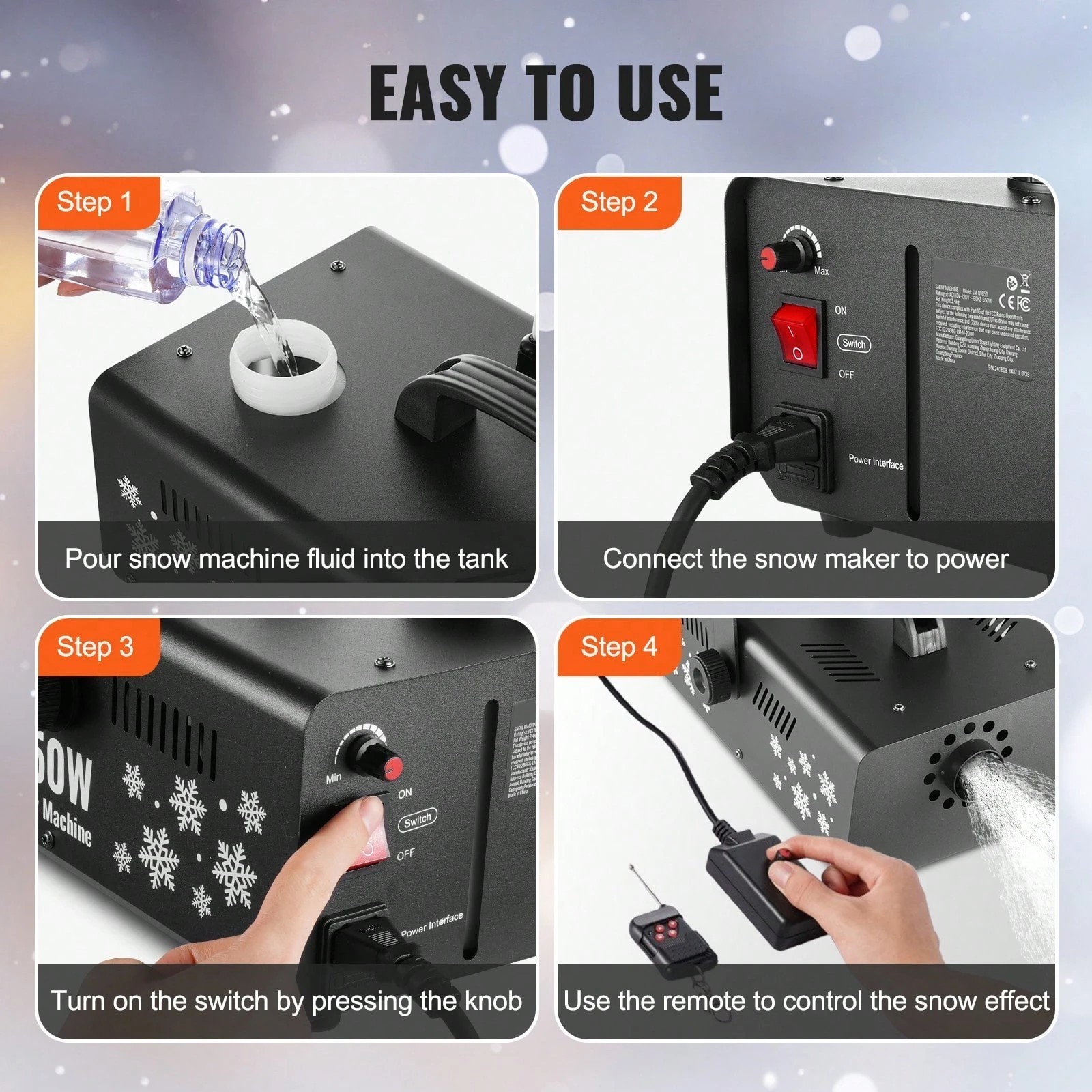 650W Artificial Snow Machine Maker Wireless Remote 1L Tank Party Stage Effect