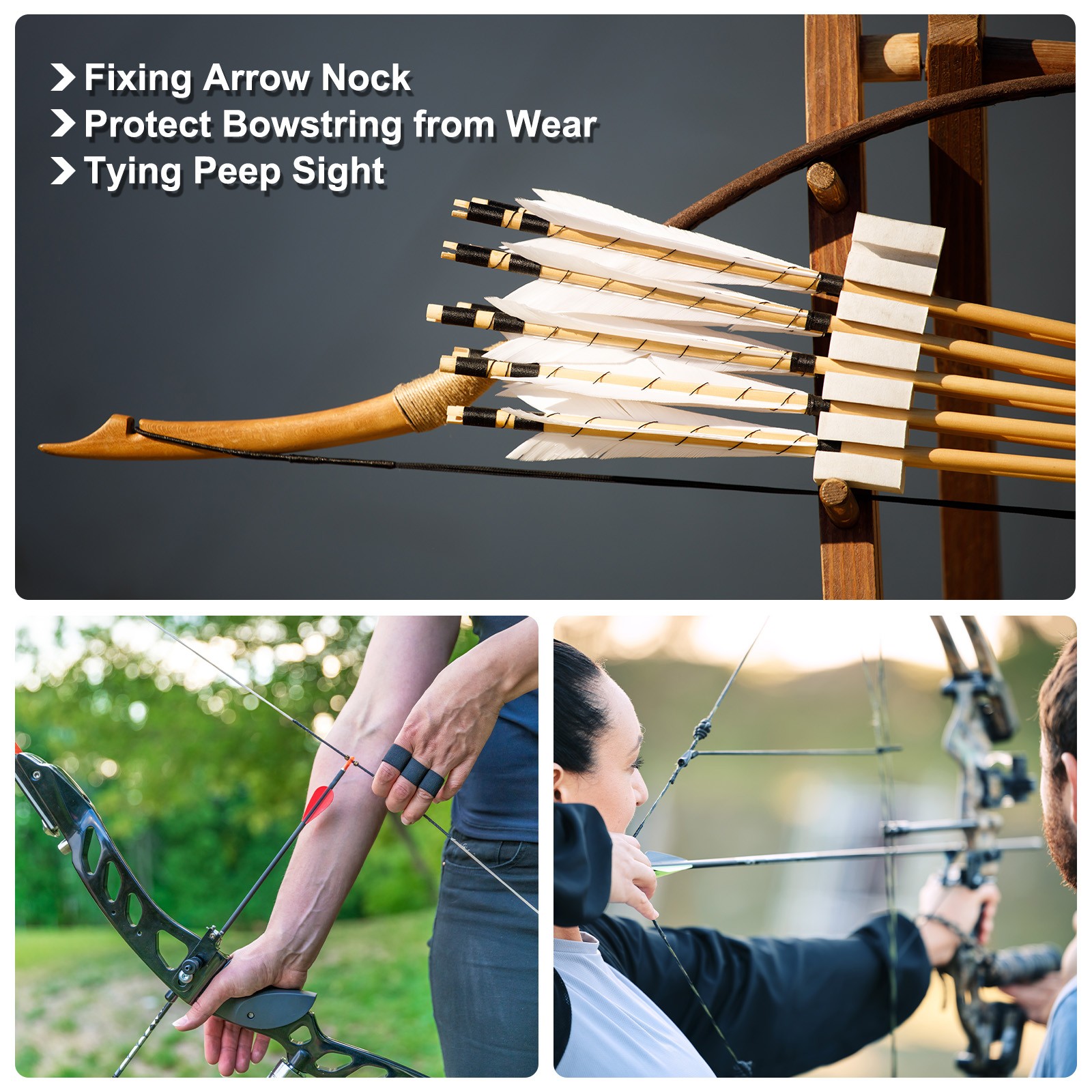 Archery Bow String Serving Thread, 0.02" Dia Bowstring Thread, Grass Green/White