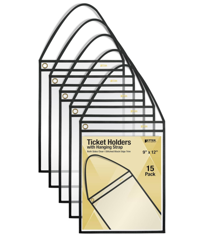 15 Pack 9x12" Clear Ticket Holders with Hanging Strap