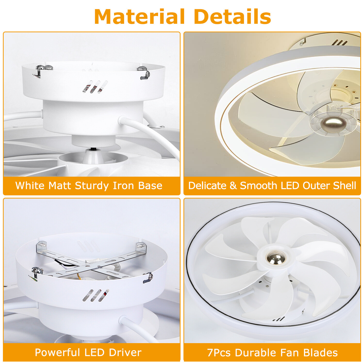 20" Ceiling Fans w/ Remote Light Dimmable Low Profile Ceiling Fan Light for Home