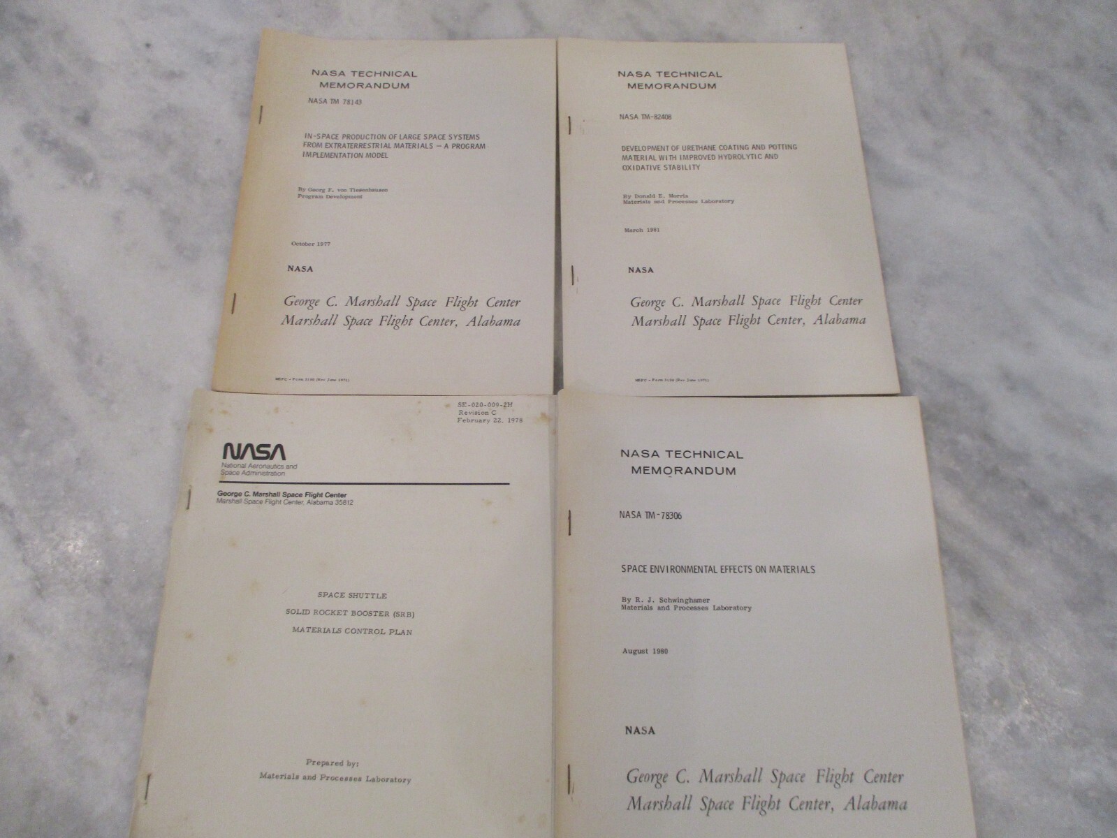 NASA MSFC SPACE SHUTTLE EXTRATERRESTRIAL/SRB/COATING/ENVIRONMENT MATERIALS MEMOS